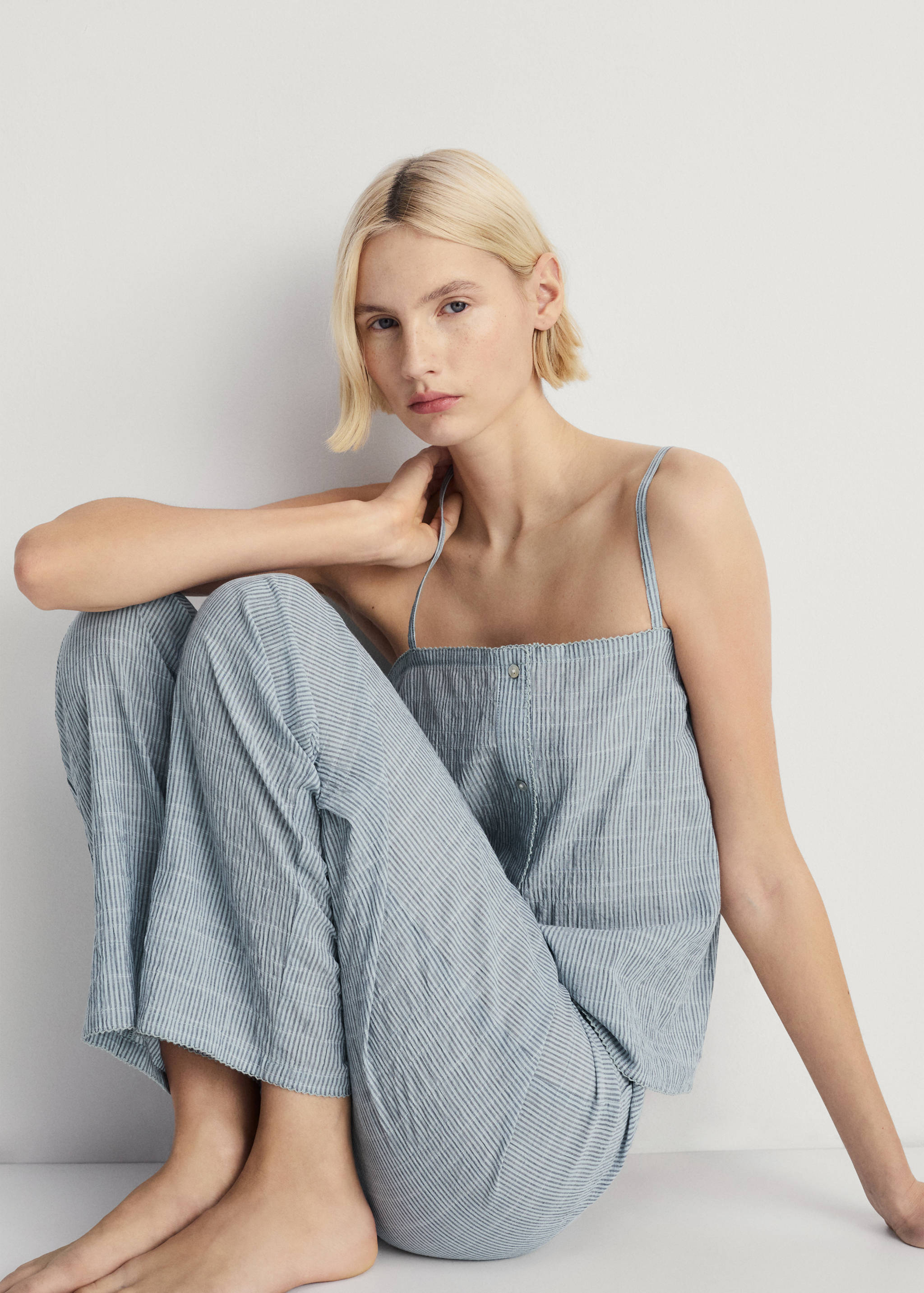 Hose Baumwolle gestreift gewebt Seersucker - Detail des Artikels 2