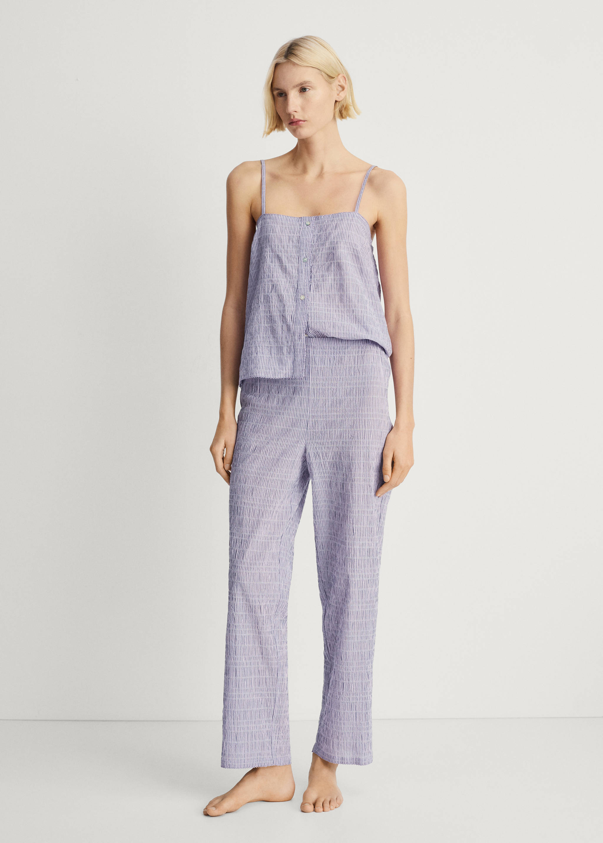 Cotton striped woven seersucker trousers - General plane
