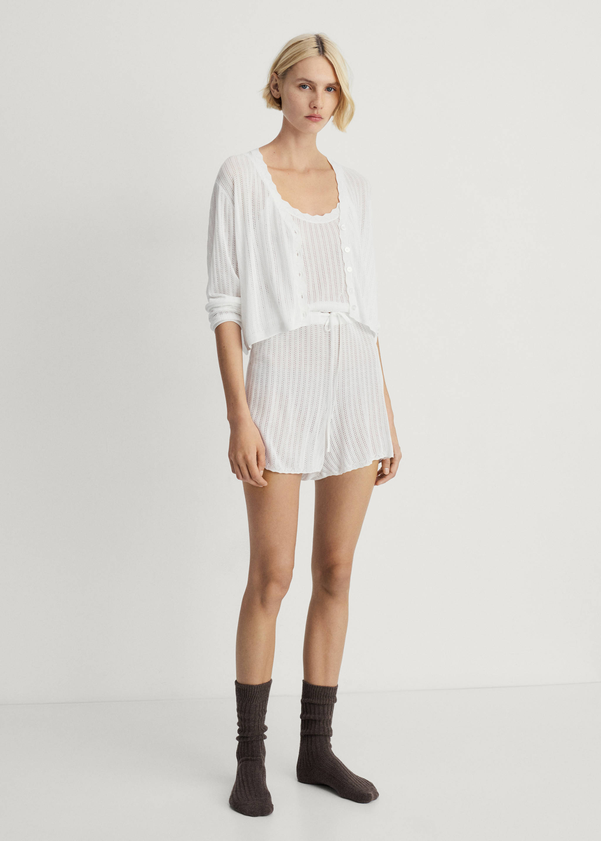 Cardigan de pyjama détail en maille ajourée - Plan général