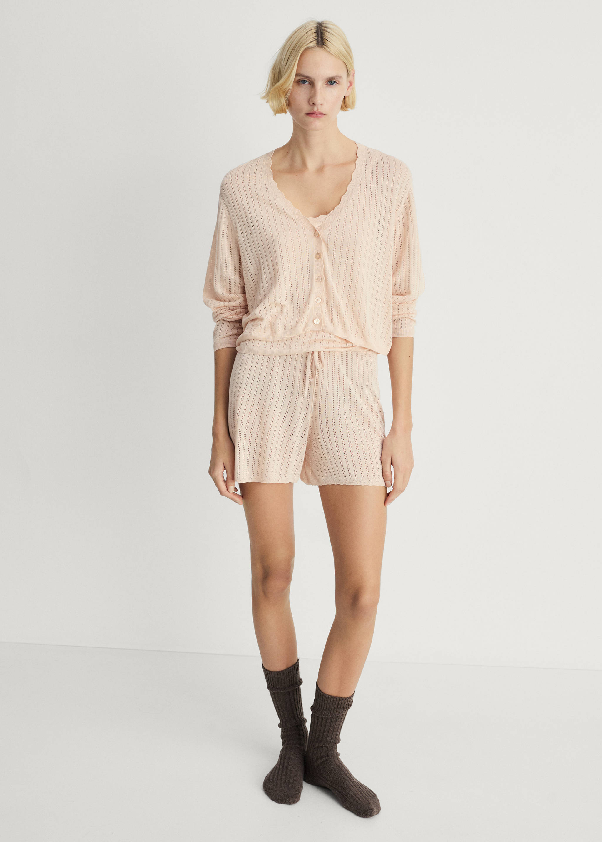 Pyjama cardigan with openwork detail - General plane