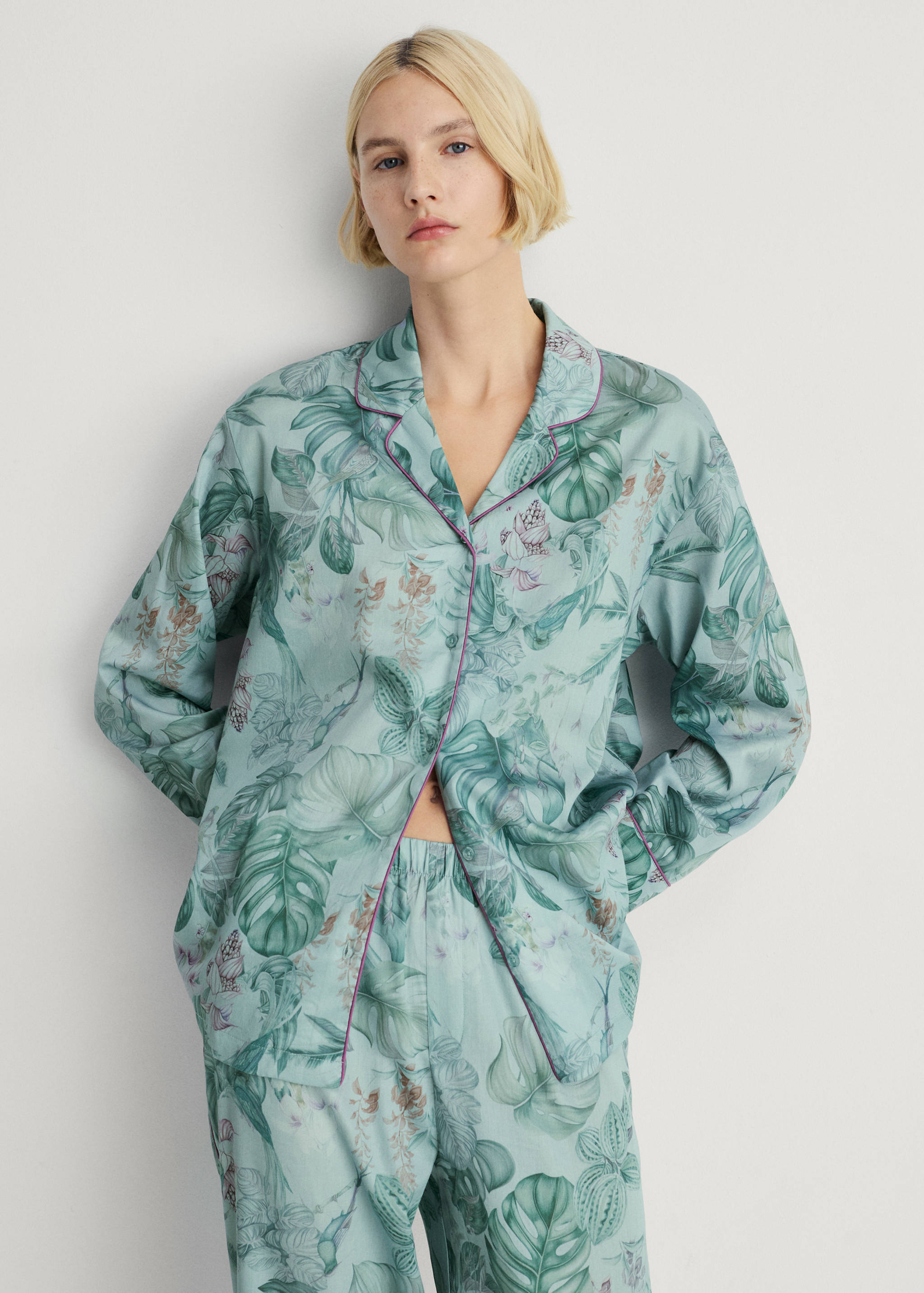 Tropical-print pyjama shirt - Medium plane