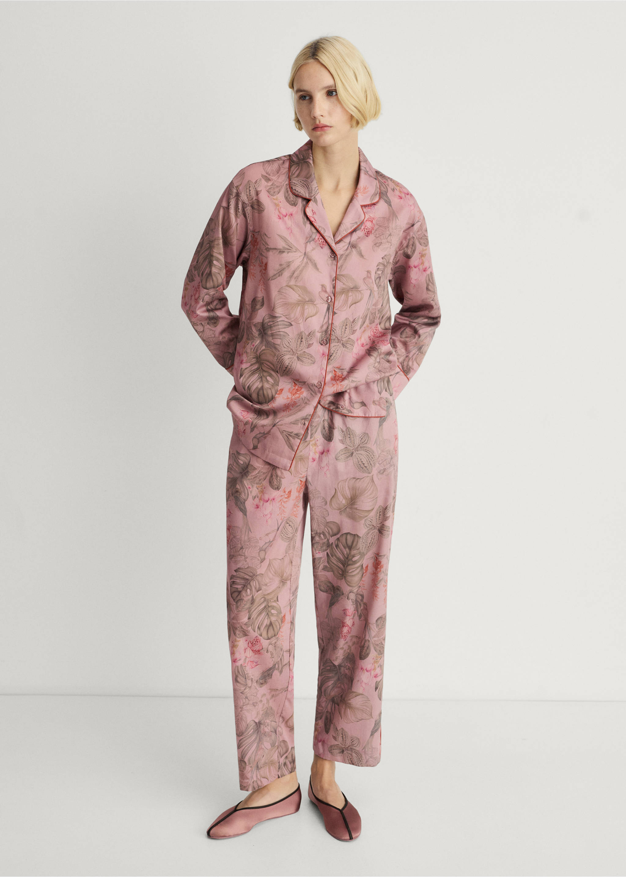 Tropical-print pyjama shirt - General plane, Medium Pink. Ref: 87082917-00.