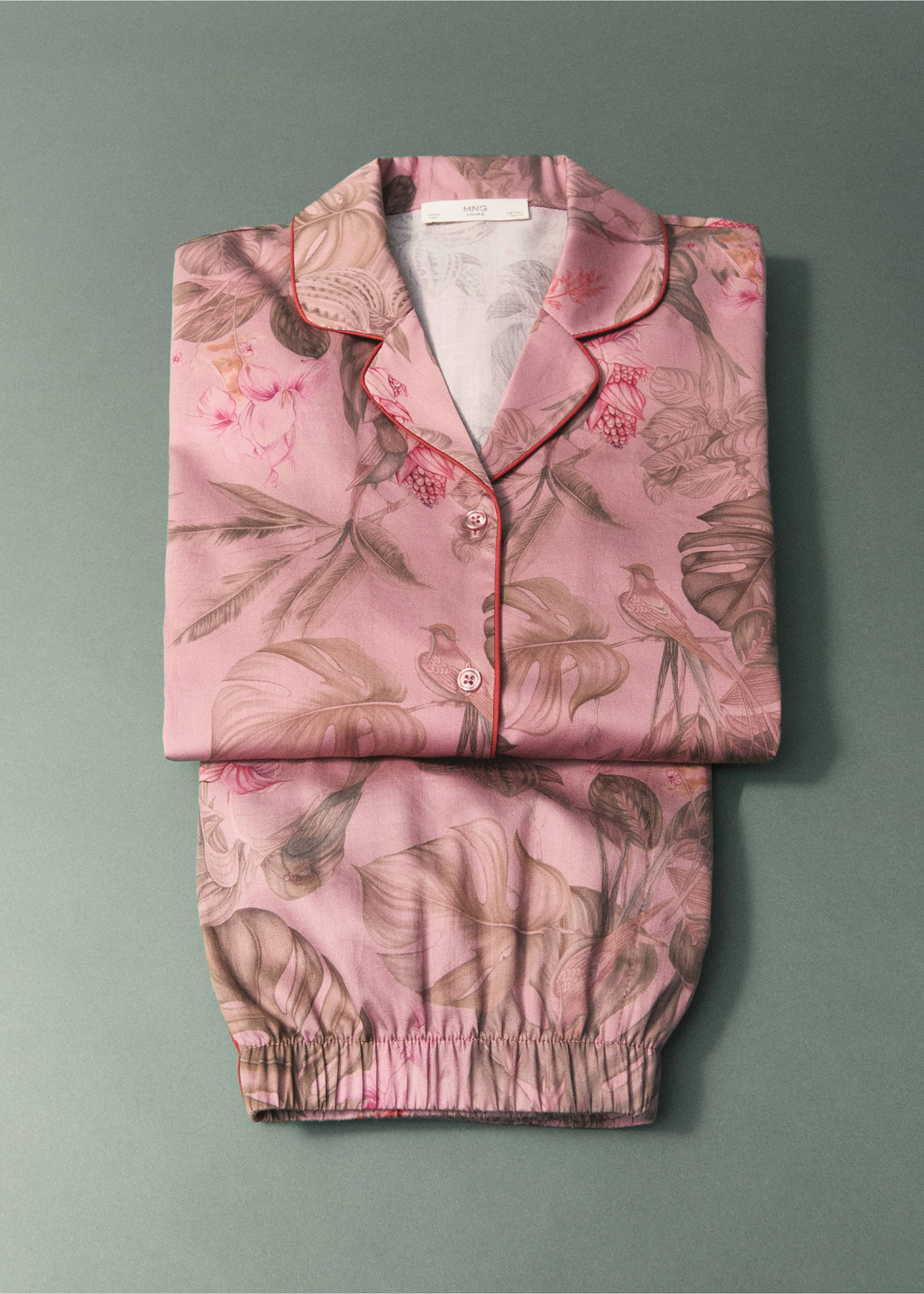 Tropical-print pyjama shirt - Details of the article 8, Medium Pink. Ref: 87082917-00.