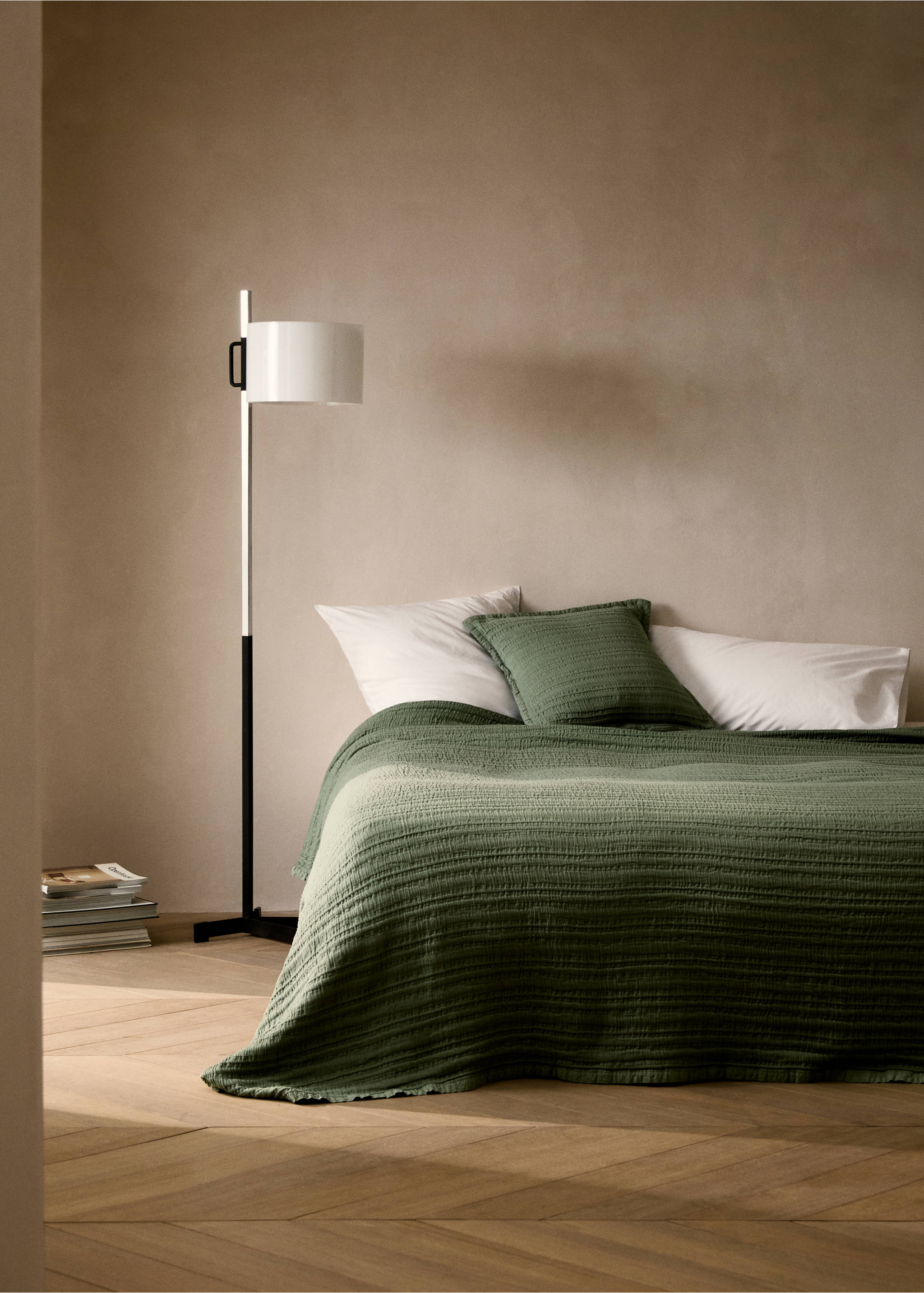 Cotton jacquard bedspread with stripes for 90/105 cm bed - General plane, Forest Green. Ref: 87082919-00.