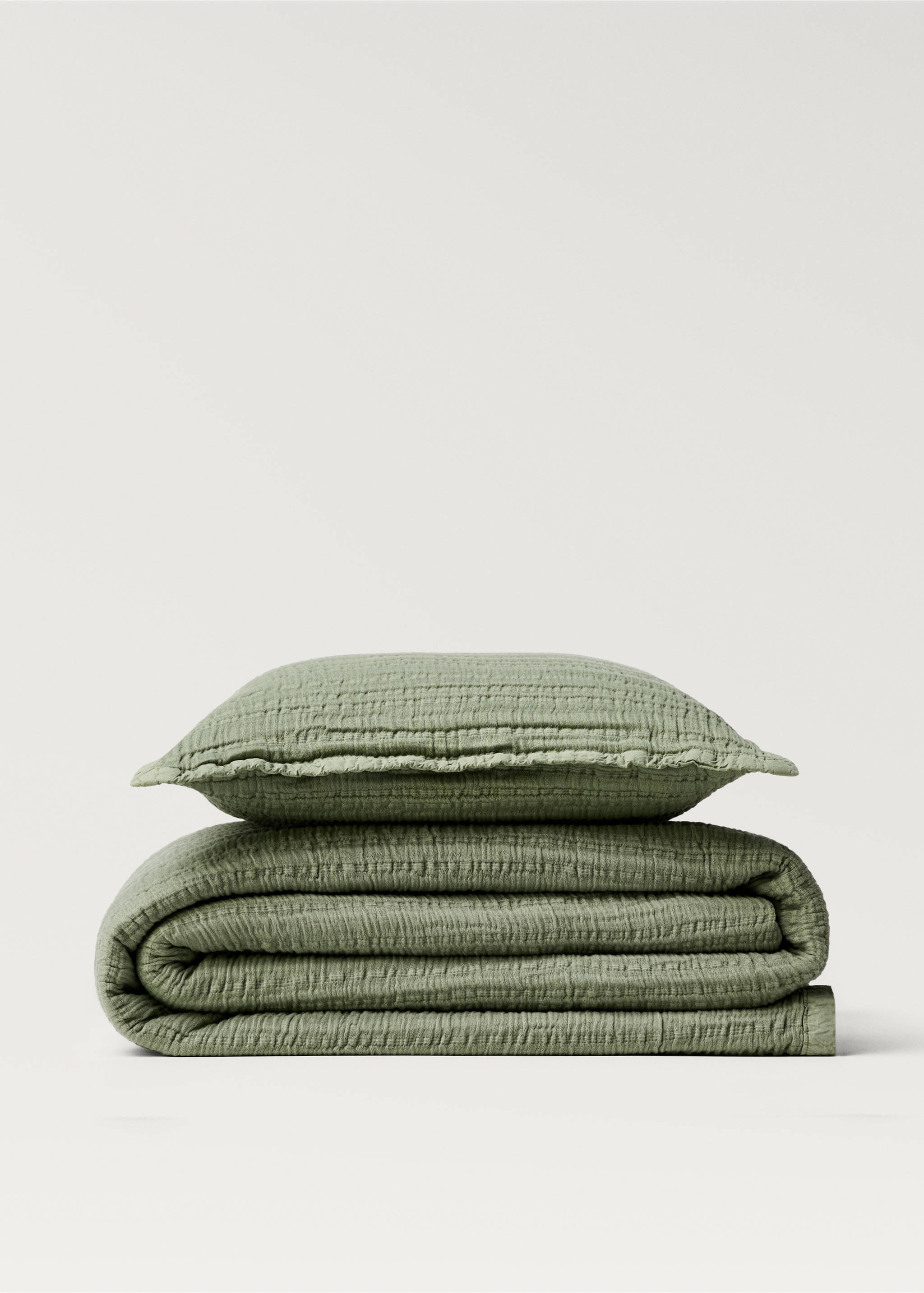 Cotton jacquard bedspread with stripes for 90/105 cm bed - Details of the article 3, Forest Green. Ref: 87082919-00.