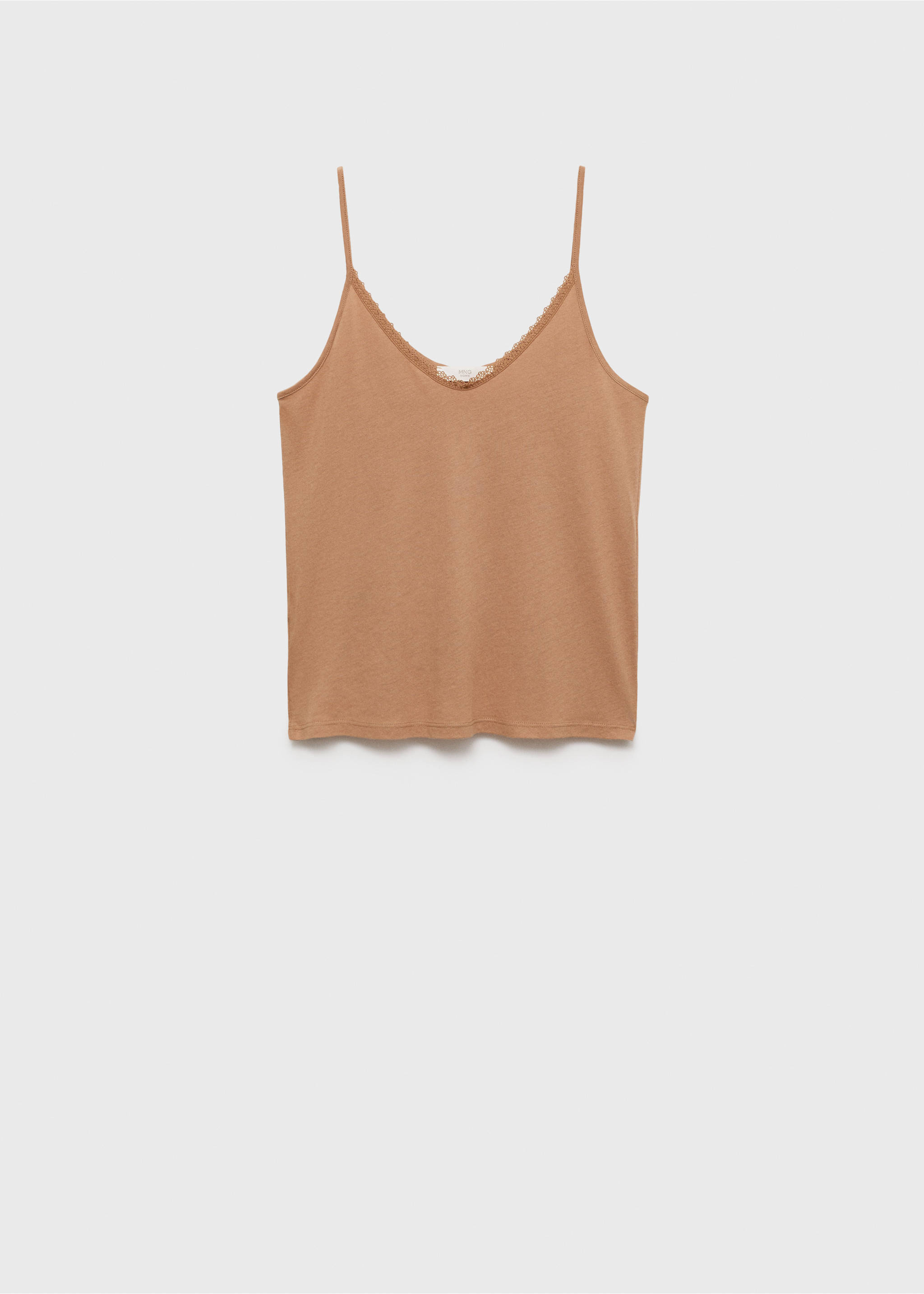 Cotton pyjama top with lace contrast - Article without model, Medium Brown. Ref: 87082938-00.