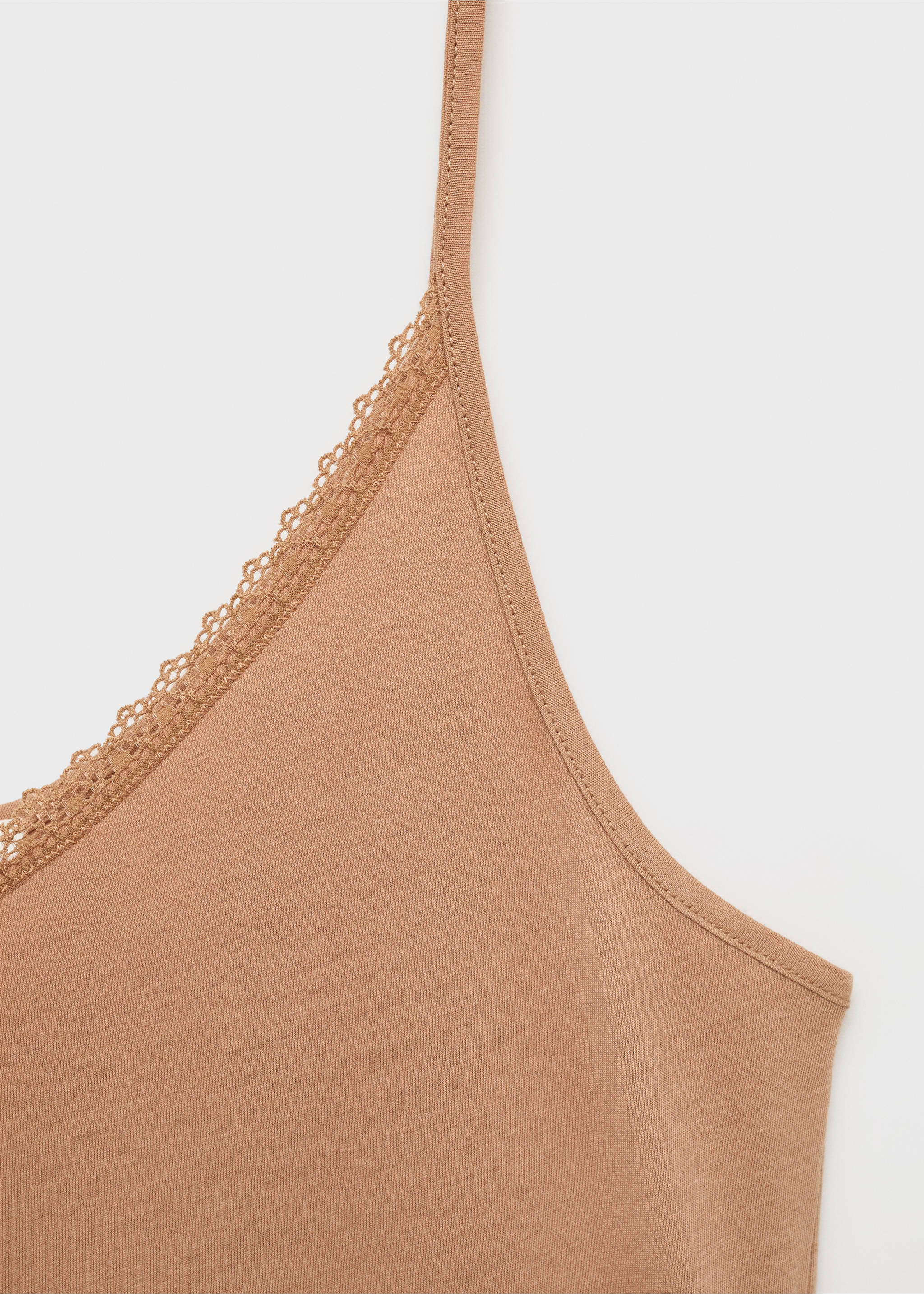 Cotton pyjama top with lace contrast - Details of the article 8, Medium Brown. Ref: 87082938-00.