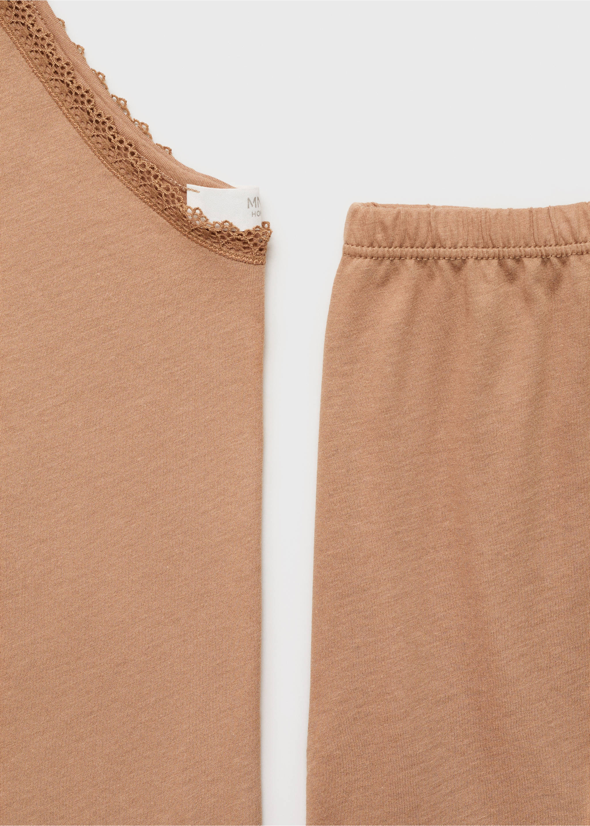 Cotton pyjama top with lace contrast - Details of the article 0, Medium Brown. Ref: 87082938-00.