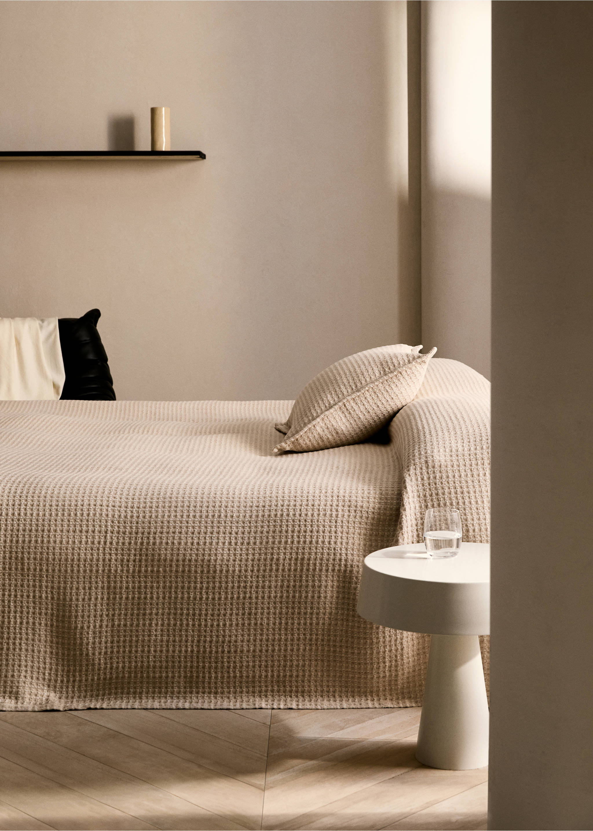 Textured cotton linen bedspread for 130/150 cm bed - General plane, Beige. Ref: 87082940-00.