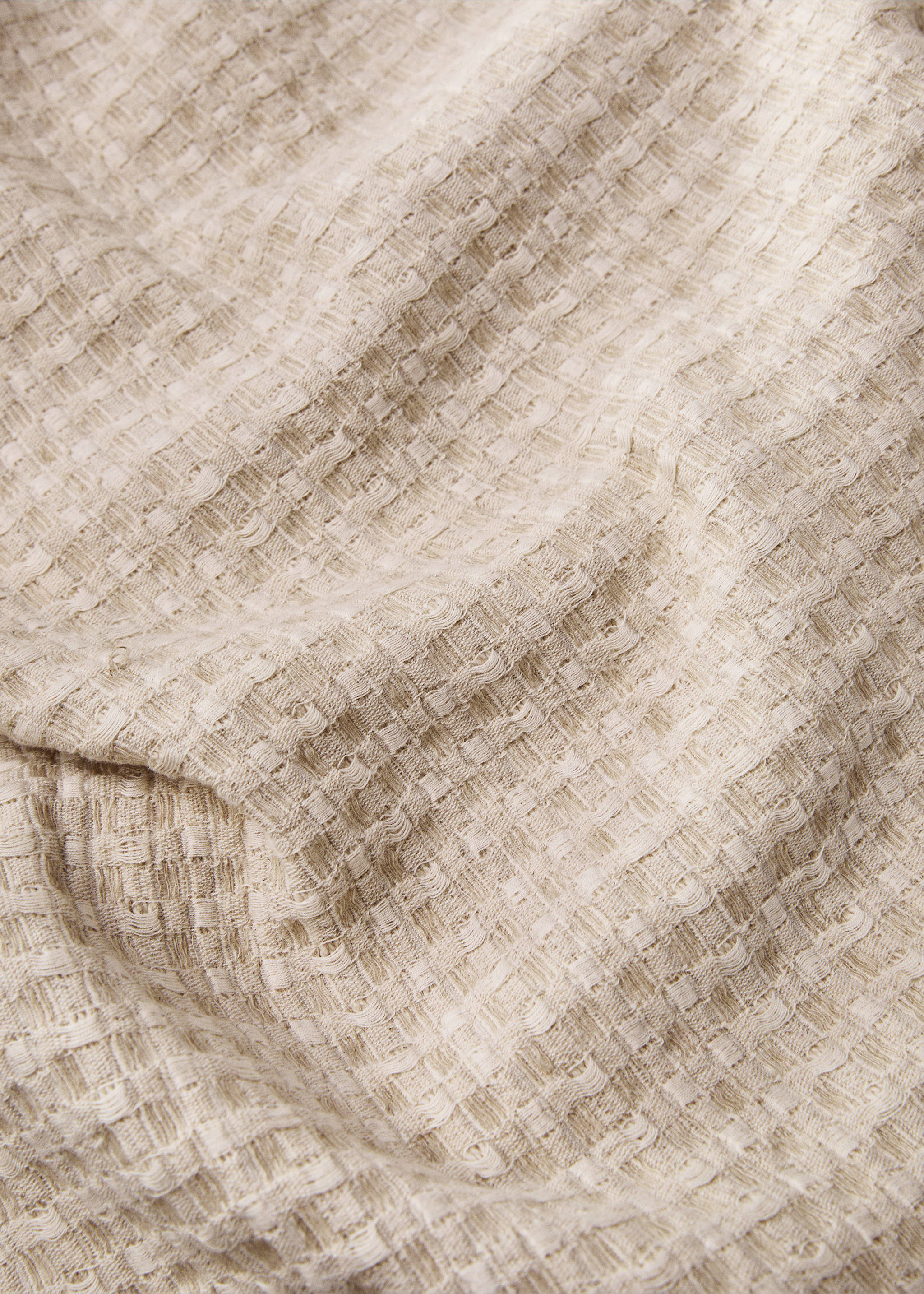 Textured cotton linen bedspread for 130/150 cm bed - Details of the article 1, Beige. Ref: 87082940-00.