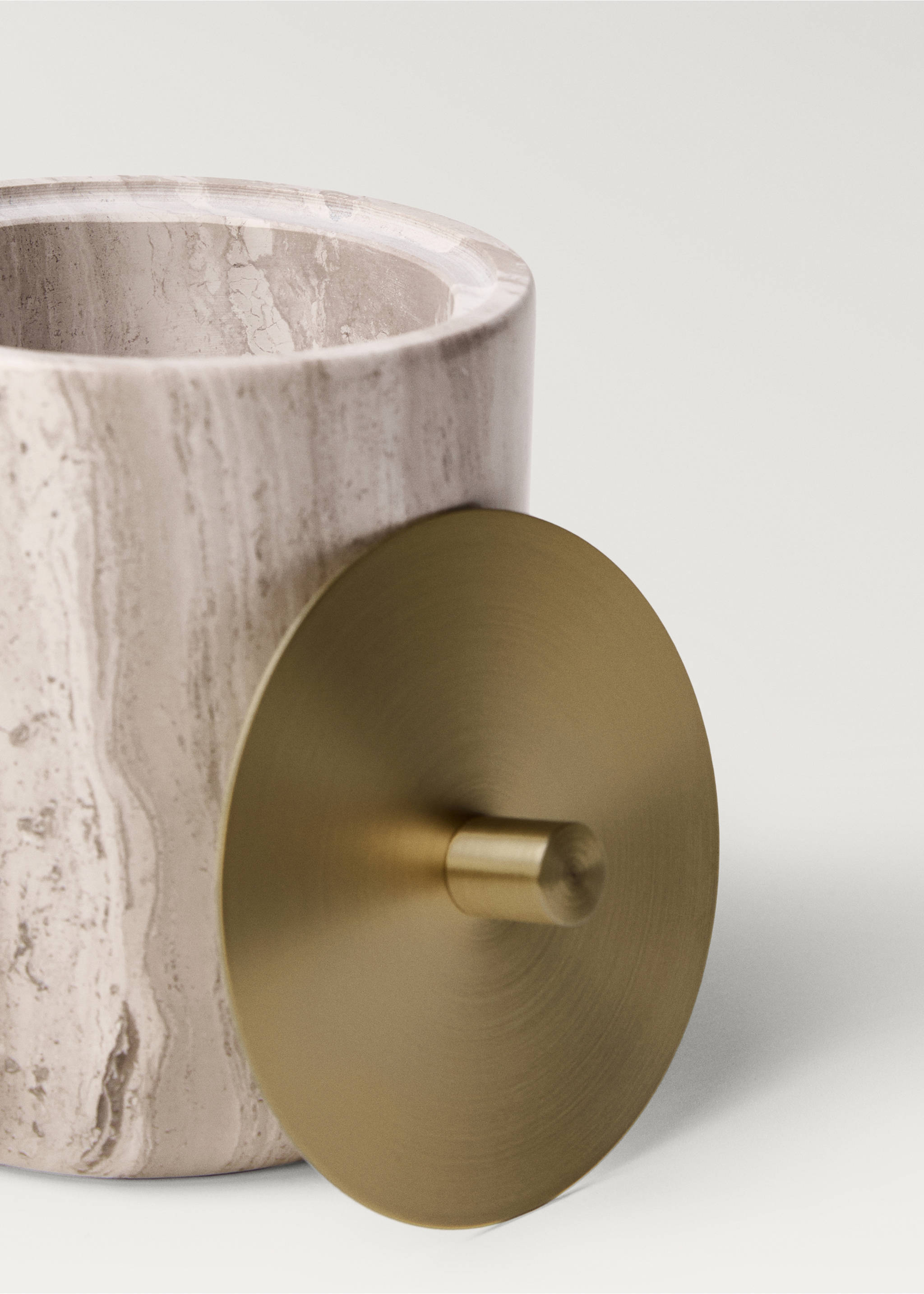 Marble bathroom jar with metal lid - Details of the article 1, Light/Pastel Grey. Ref: 87082957-00.