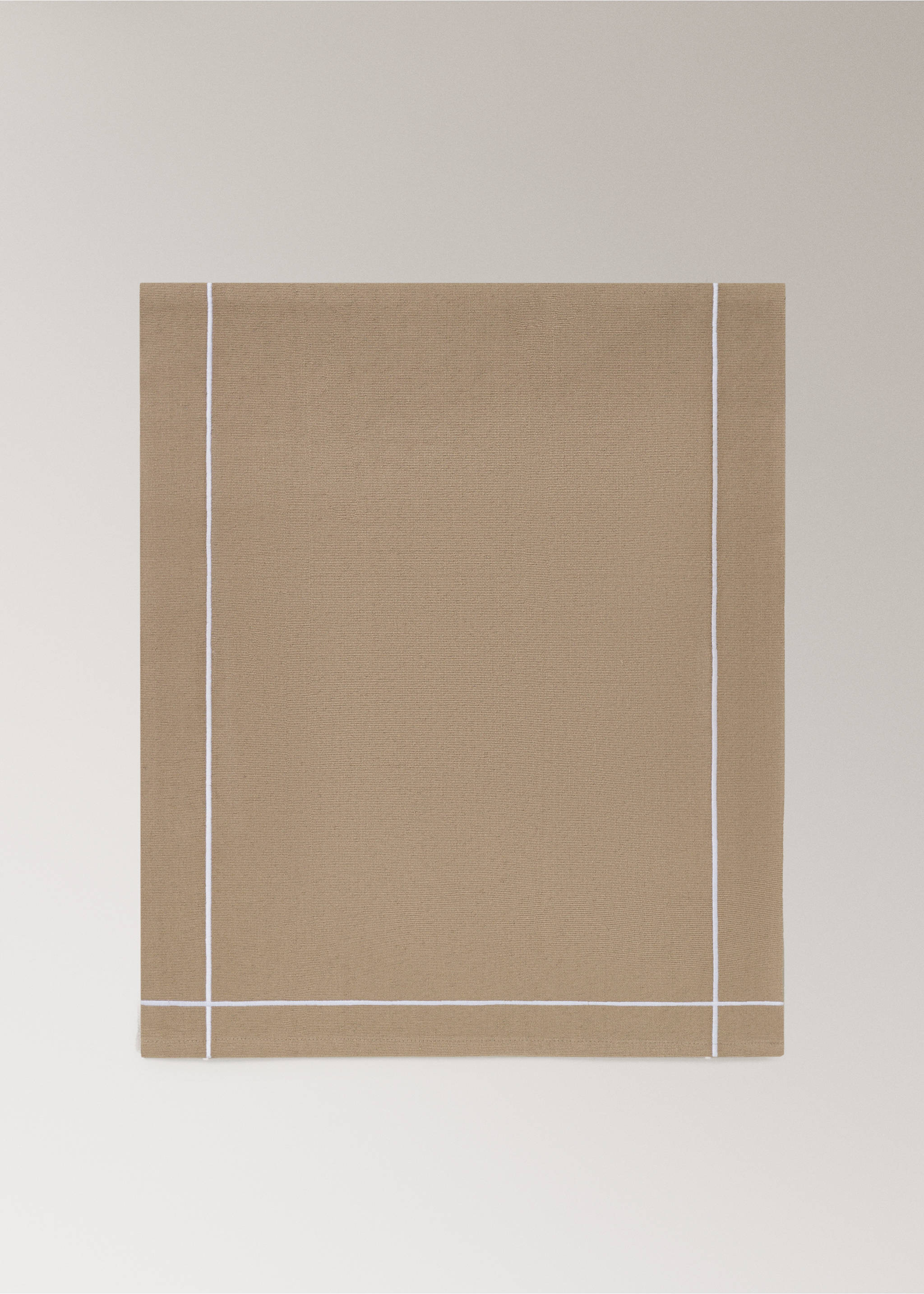 Beige woven table runner with white trim lines., Sand. Ref: 87082977-00.