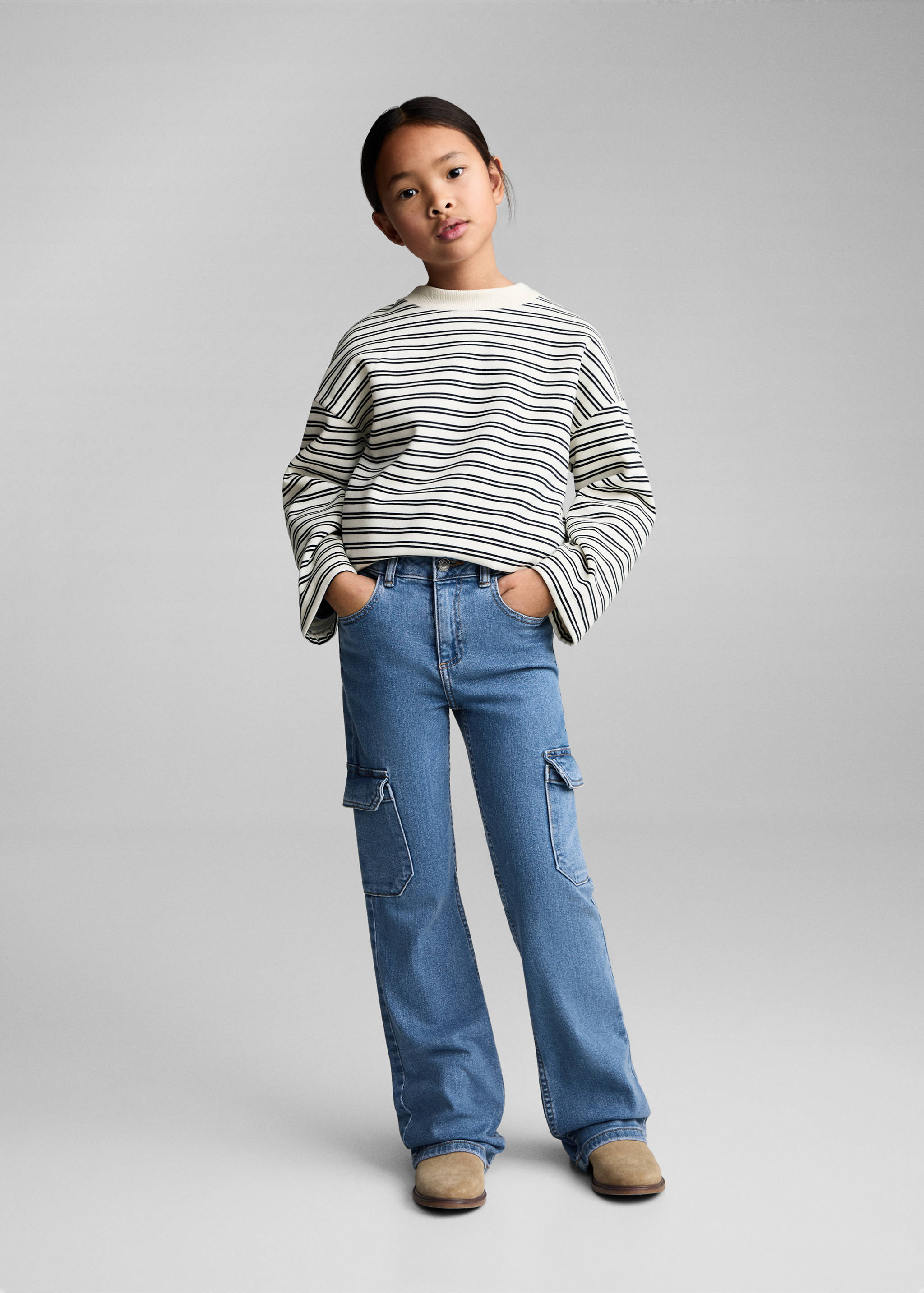 Flared cargo jeans - General plane, Medium Blue. Ref: 87083269-00.