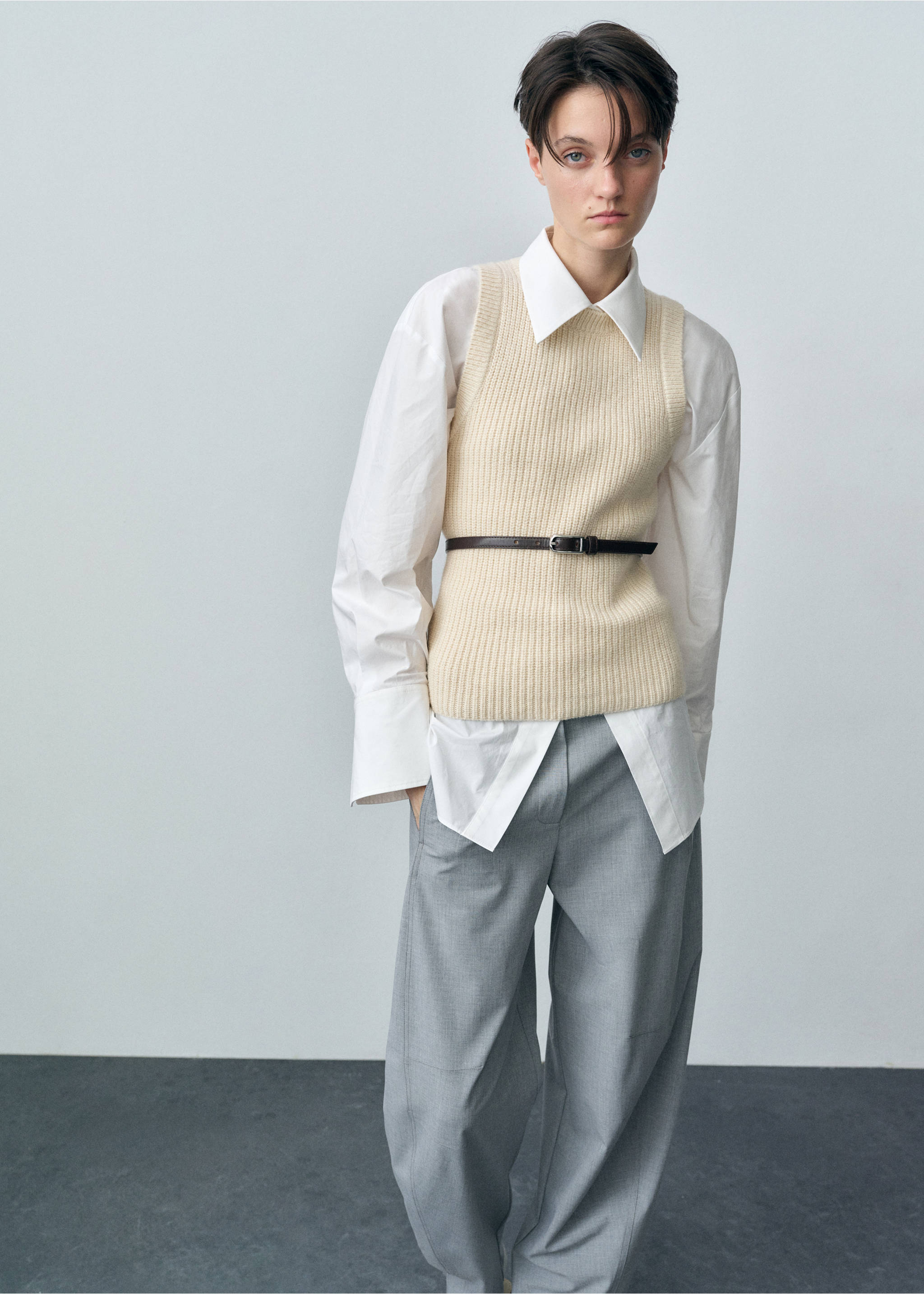 Ribbed wool-blend top - Medium plane, Ecru. Ref: 87083271-00.