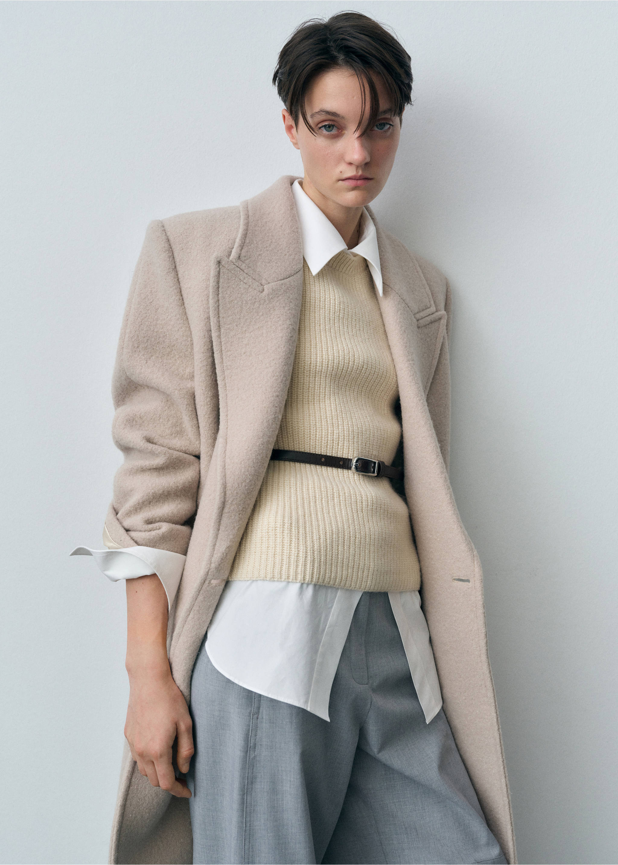 Ribbed wool-blend top - Details of the article 2, Ecru. Ref: 87083271-00.