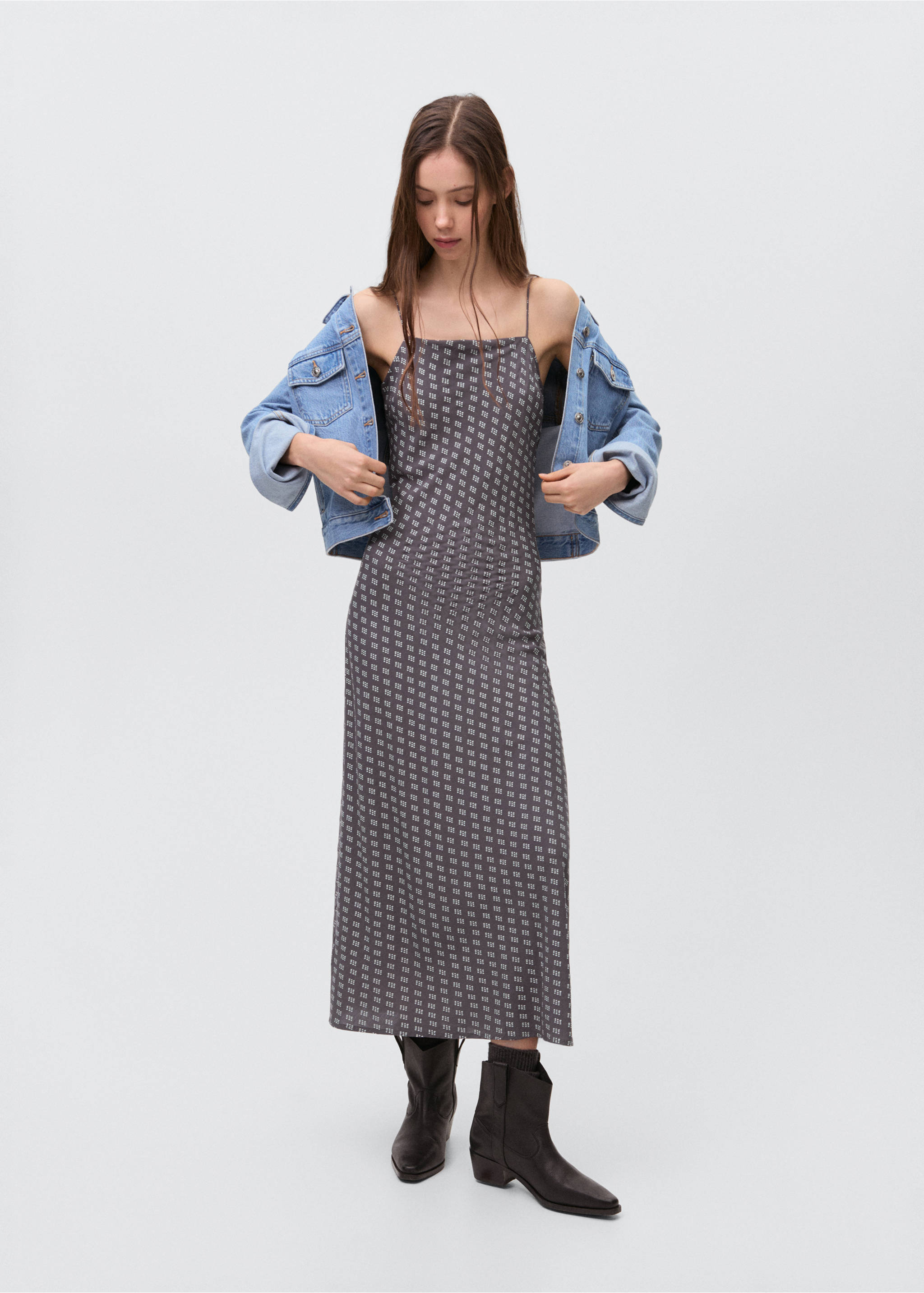 Long printed dress - General plane, Charcoal. Ref: 87083279-00.