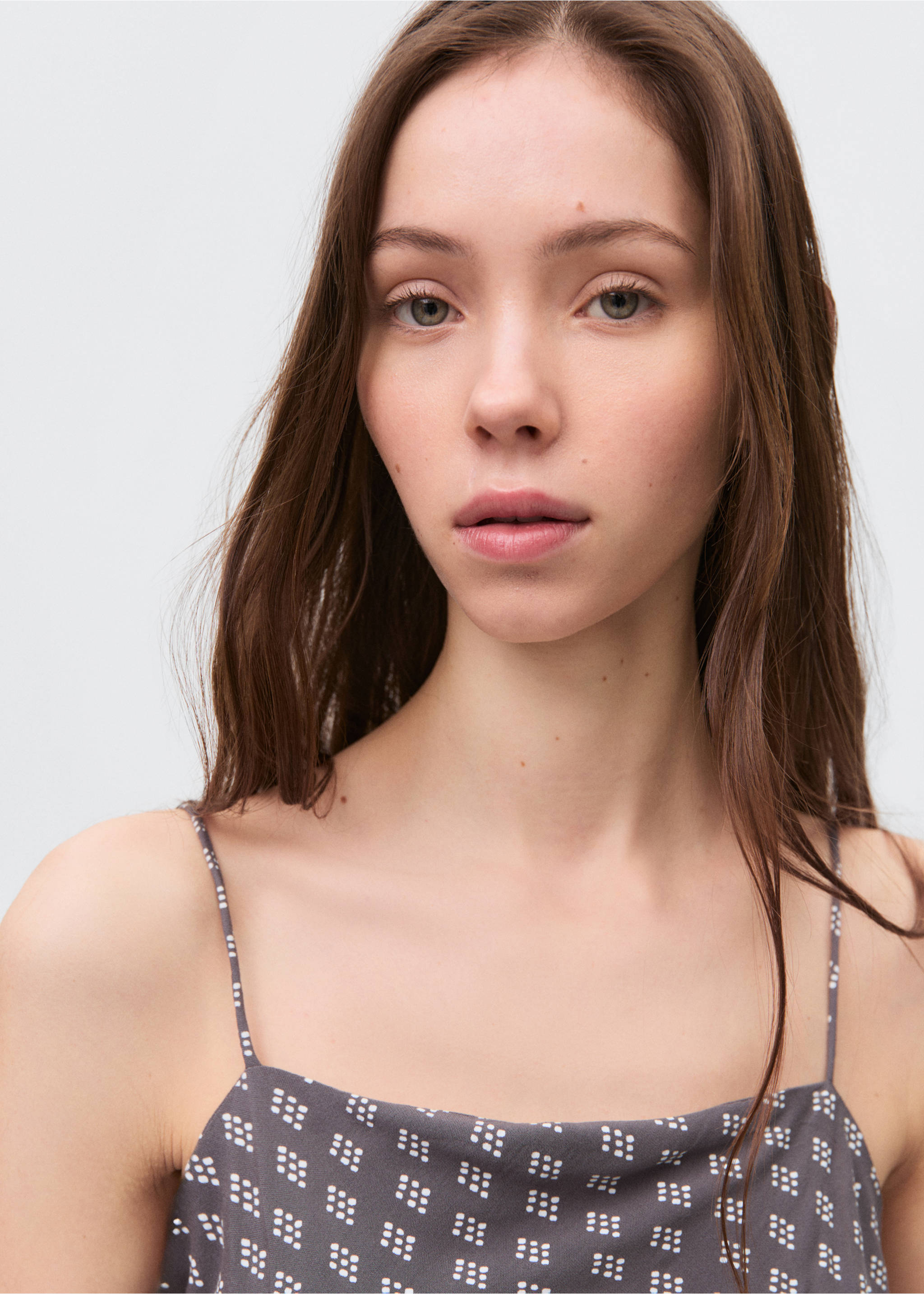 Long printed dress - Details of the article 1, Charcoal. Ref: 87083279-00.