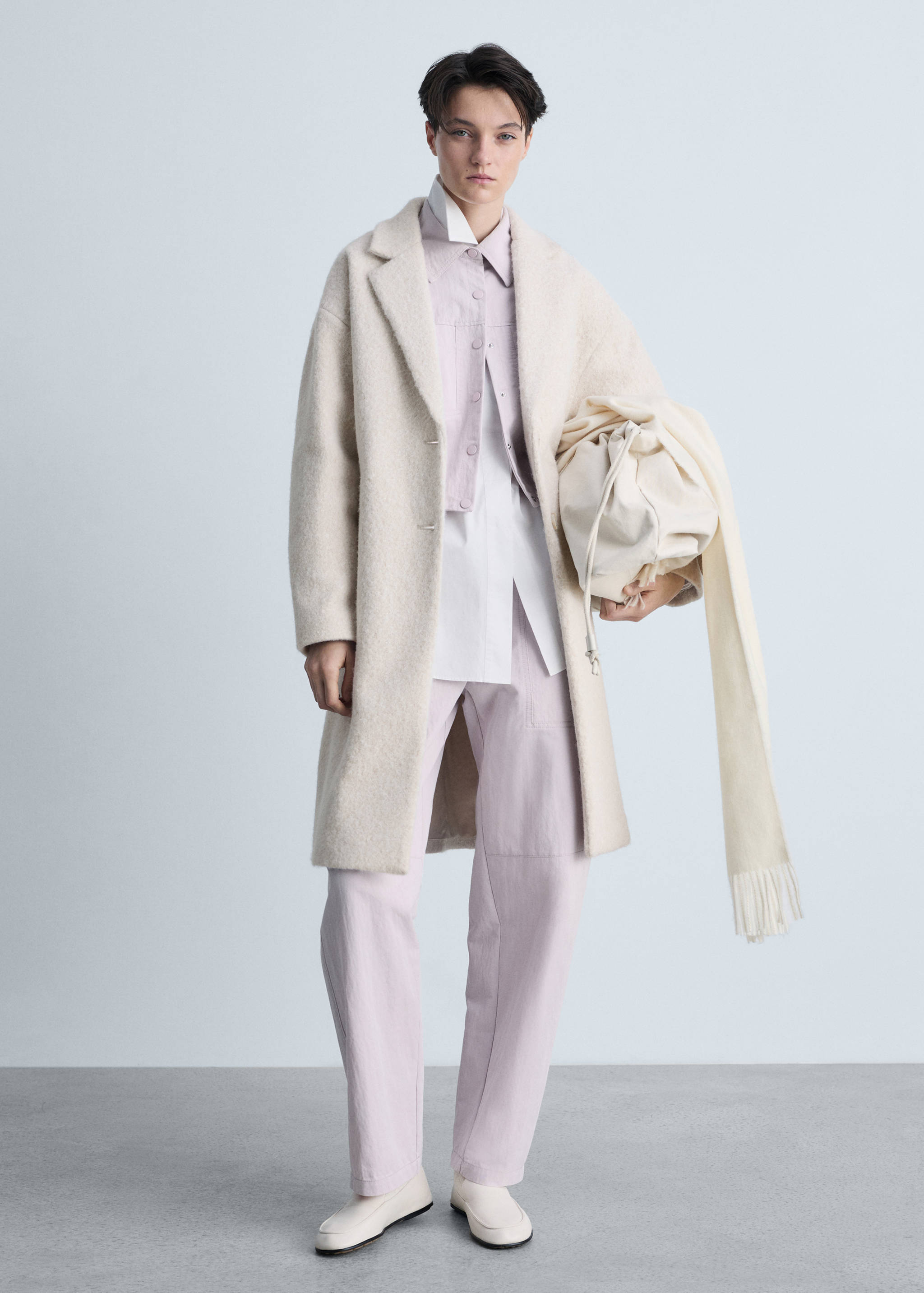 Oversized bouclé long coat - General plane