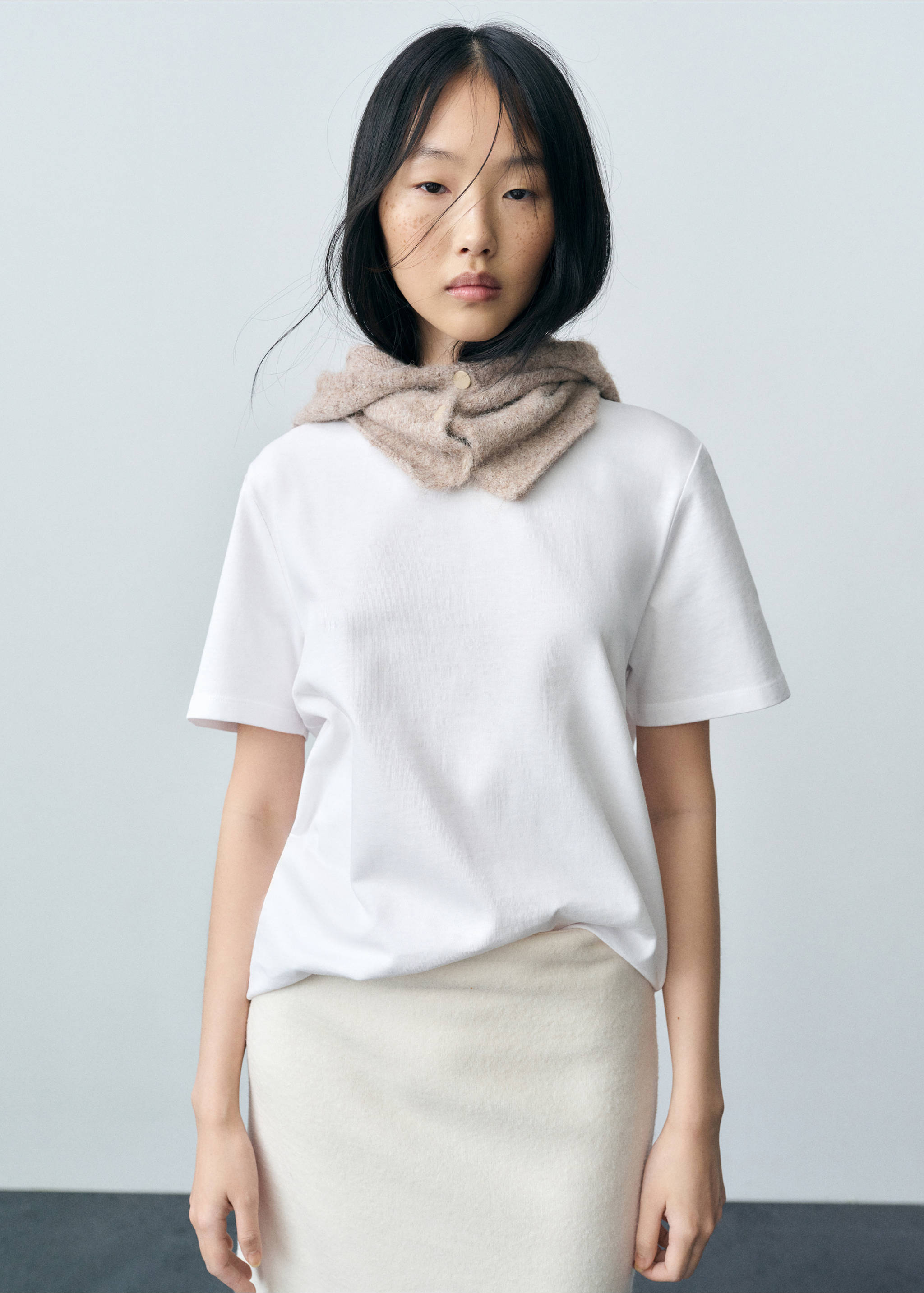 Katoenen T-shirt met korte mouwen - Middenvlak, Wit. Ref: 87083294-00.