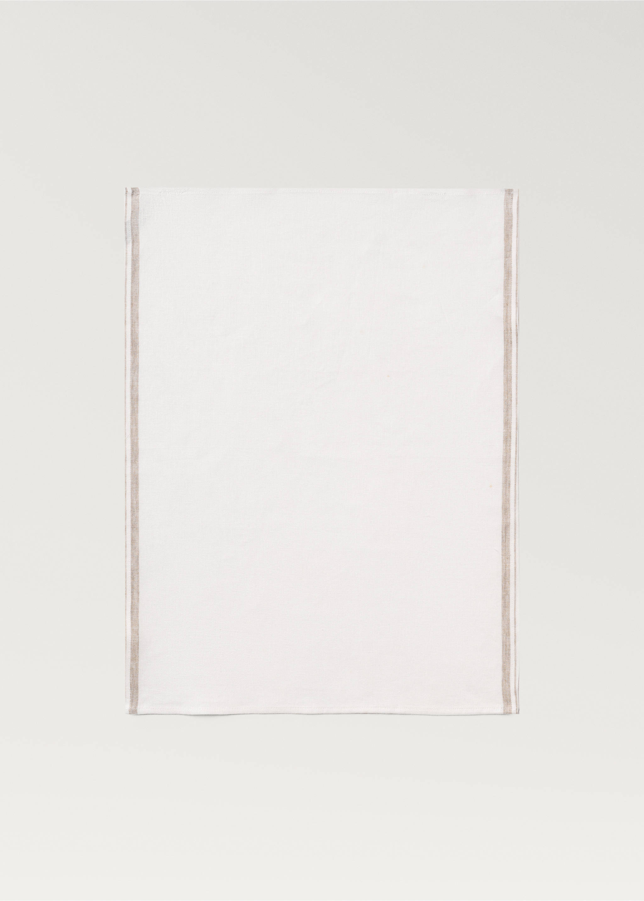 White kitchen towel with beige striped side trims., Sand. Ref: 87083309-00.