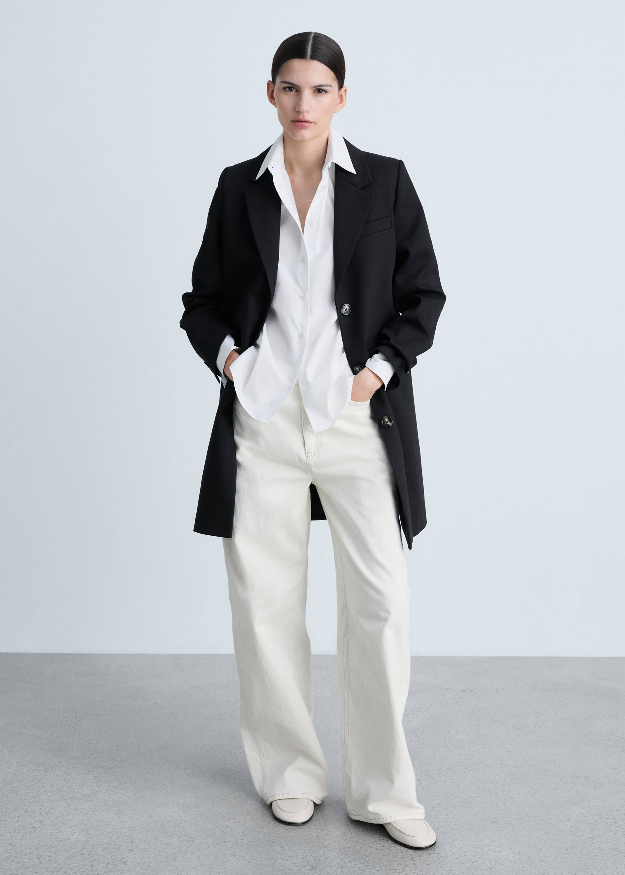 Βαμβακερό μίντι φόρεμα με κουμπιά - Γενικό πλάνο