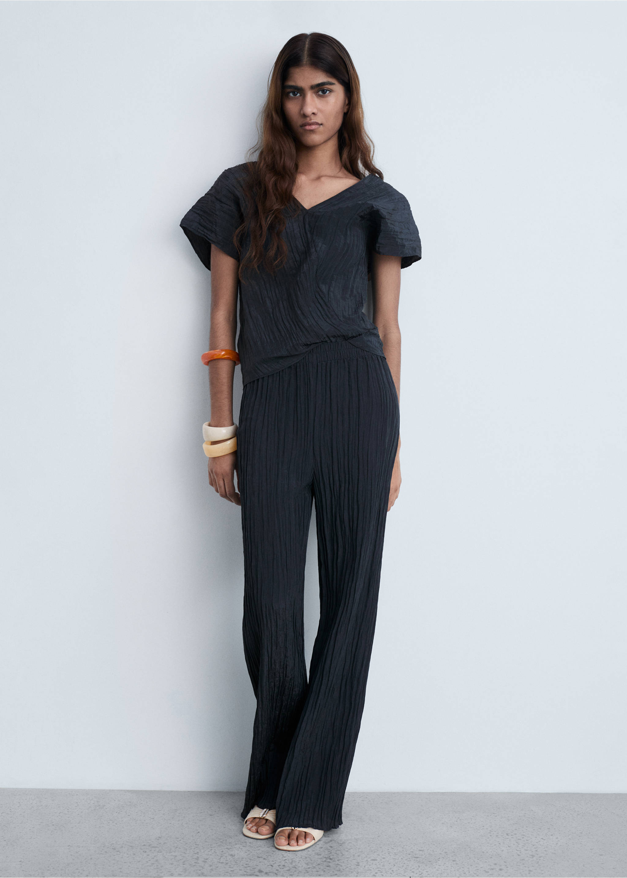 Pleated straight trousers - General plane, Blue. Ref: 87084064-00.