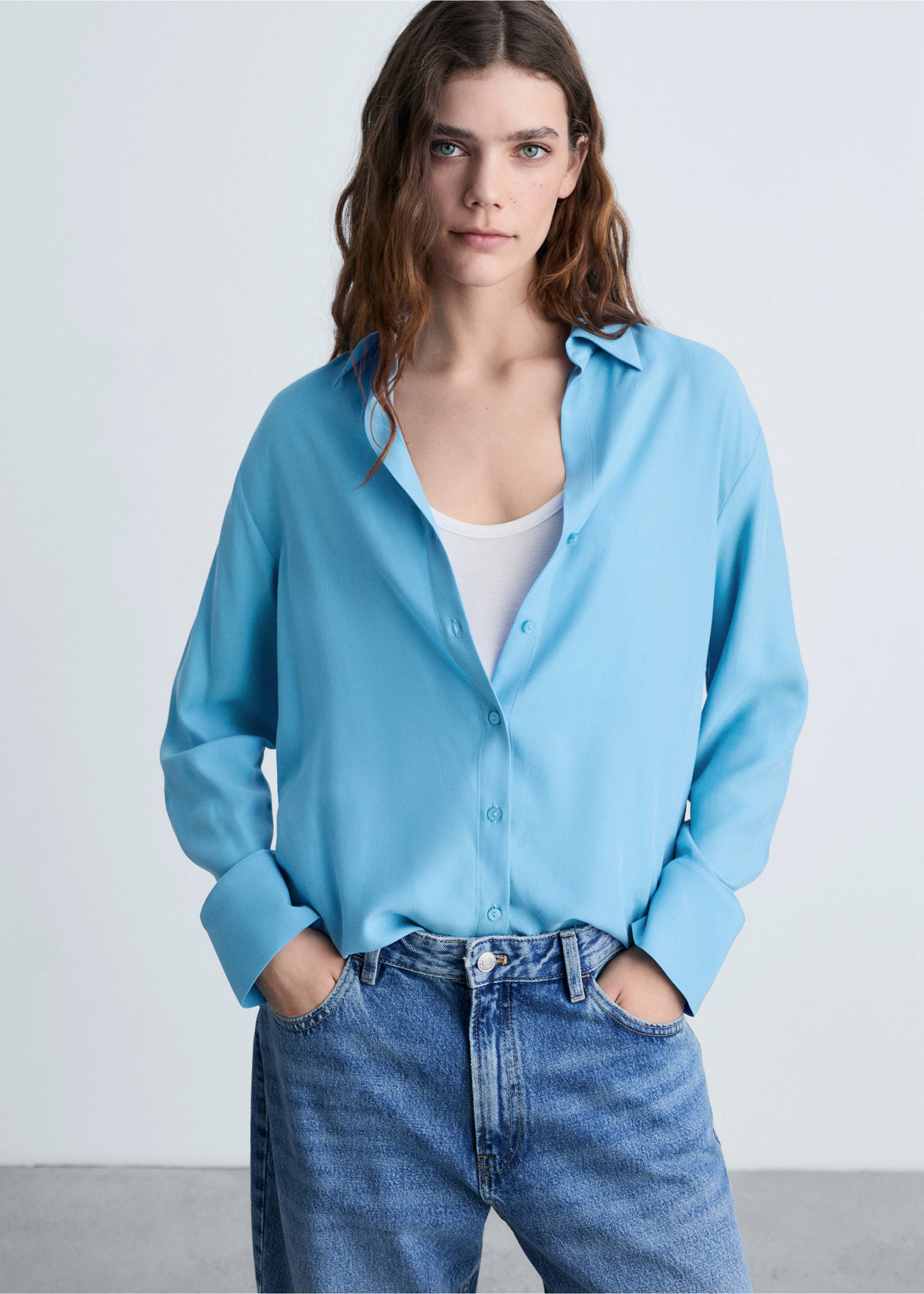 Lyocell fluid shirt - Medium plane, Blue. Ref: 87084067-00.