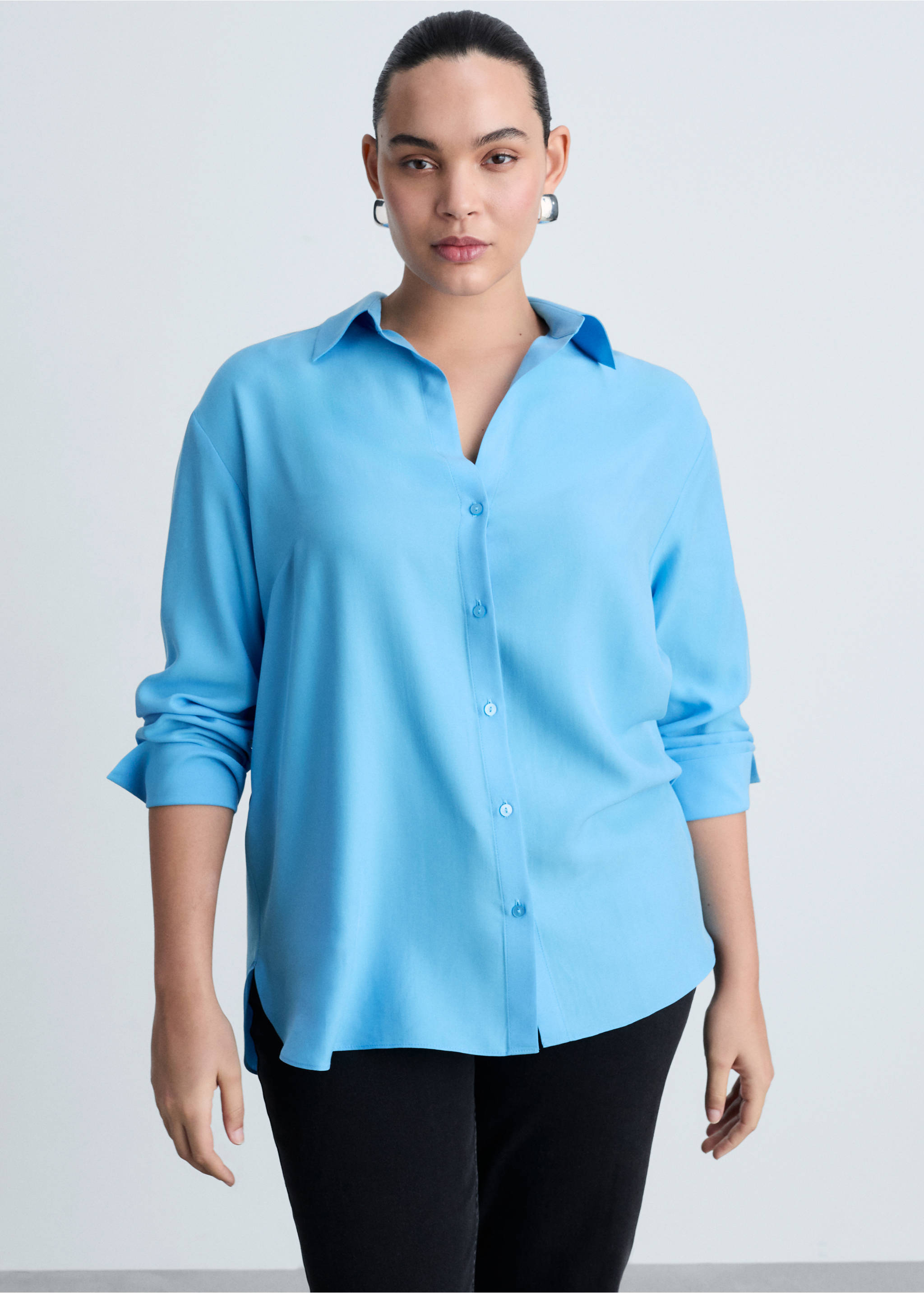 Lyocell fluid shirt - Details of the article 5, Blue. Ref: 87084067-00.