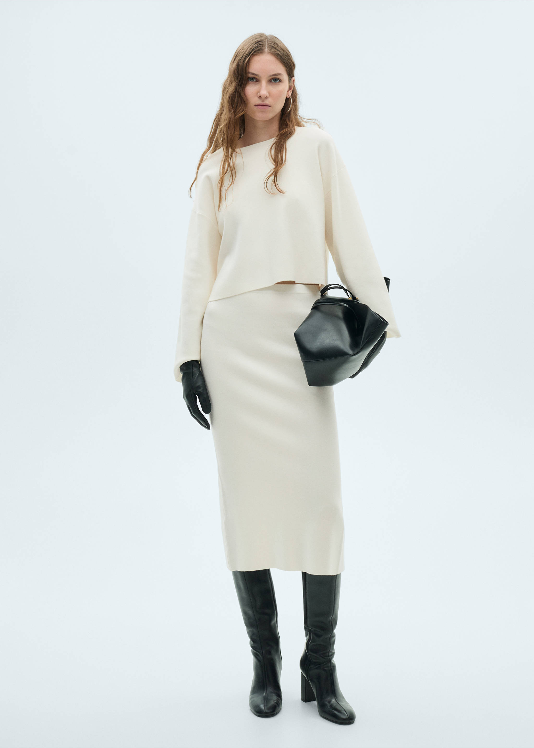 Fine knit midi skirt - General plane, Ecru. Ref: 87084071-00.