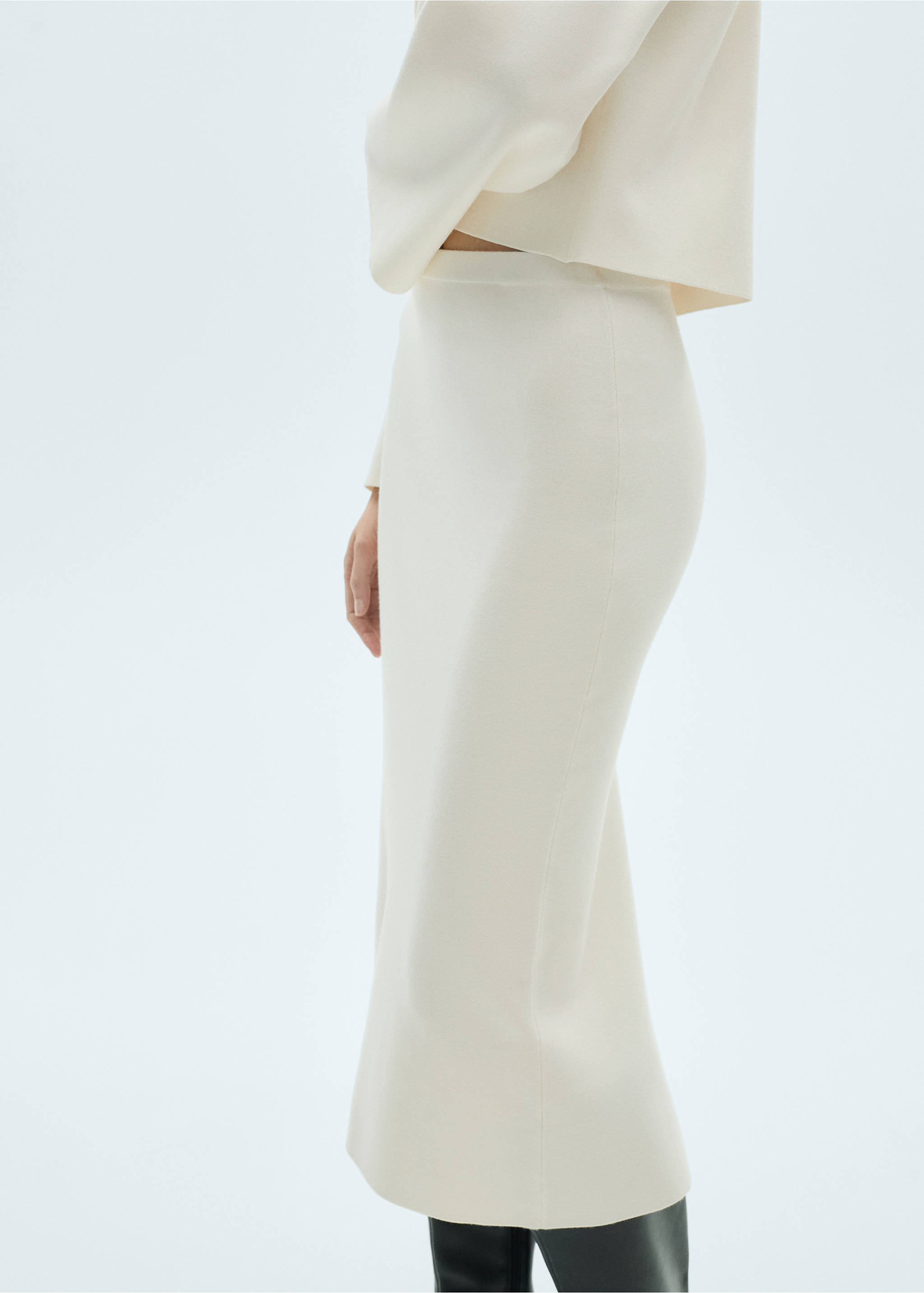 Fine knit midi skirt - Medium plane, Ecru. Ref: 87084071-00.