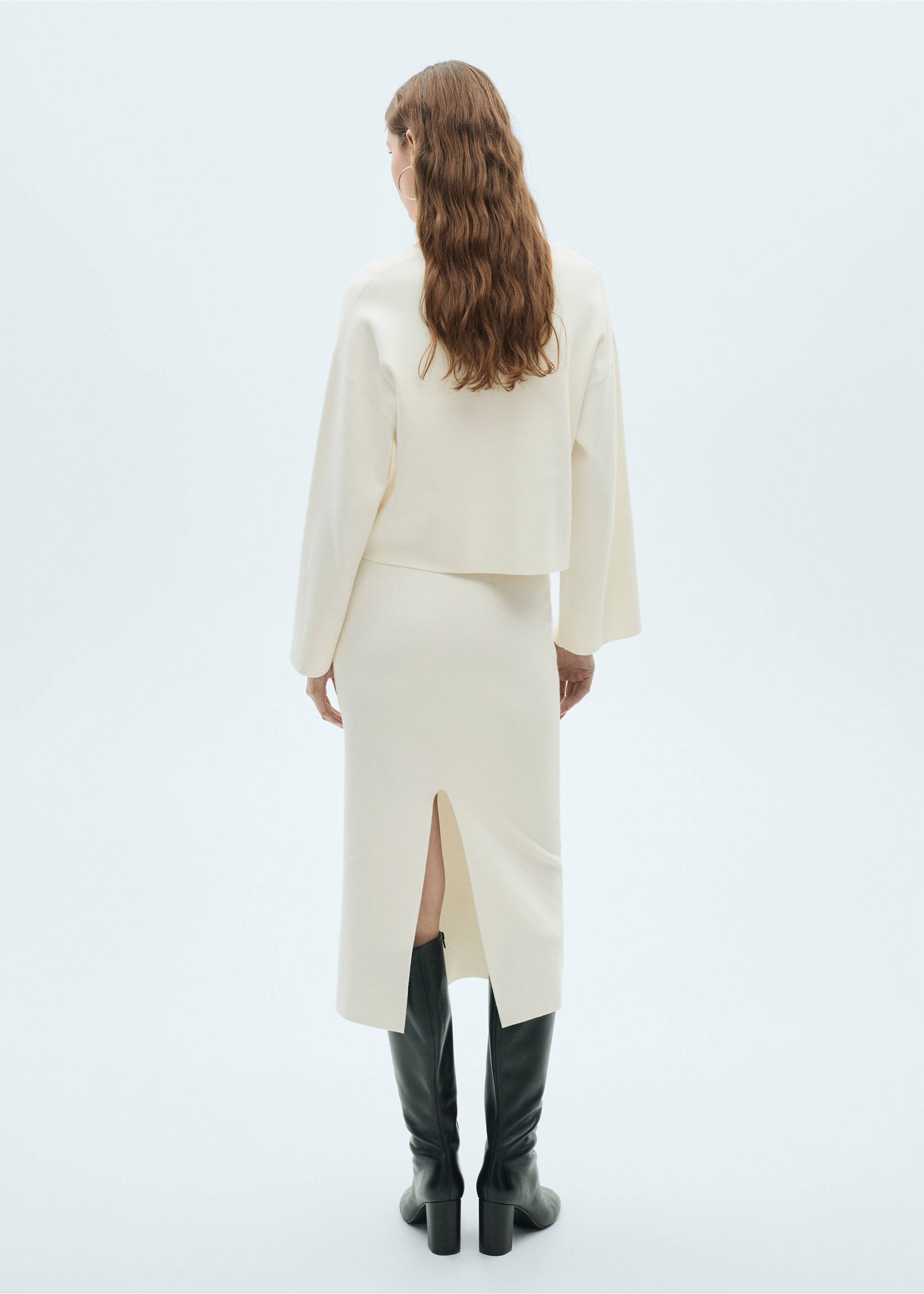 Fine knit midi skirt - Reverse of the article, Ecru. Ref: 87084071-00.