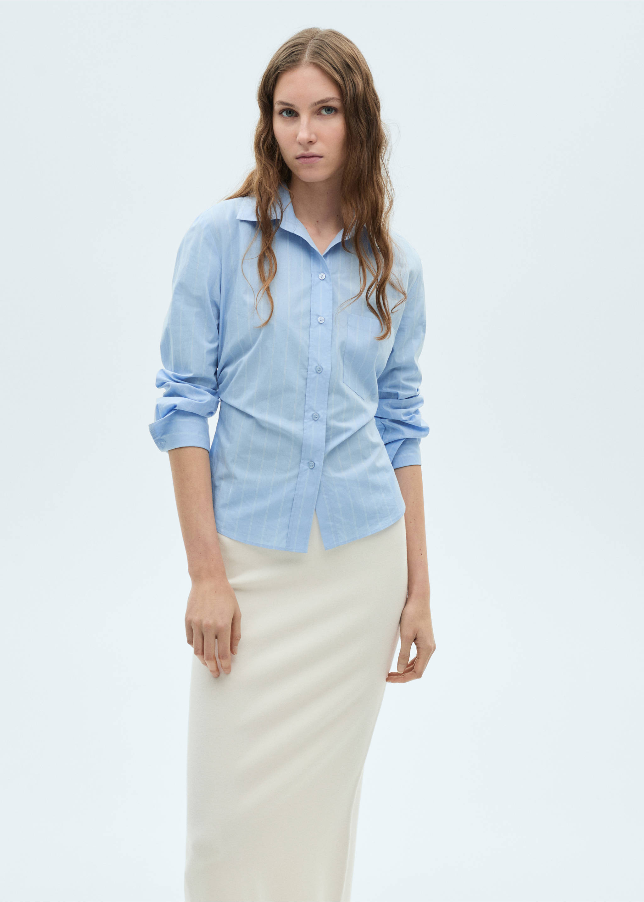 Fine knit midi skirt - Details of the article 1, Ecru. Ref: 87084071-00.