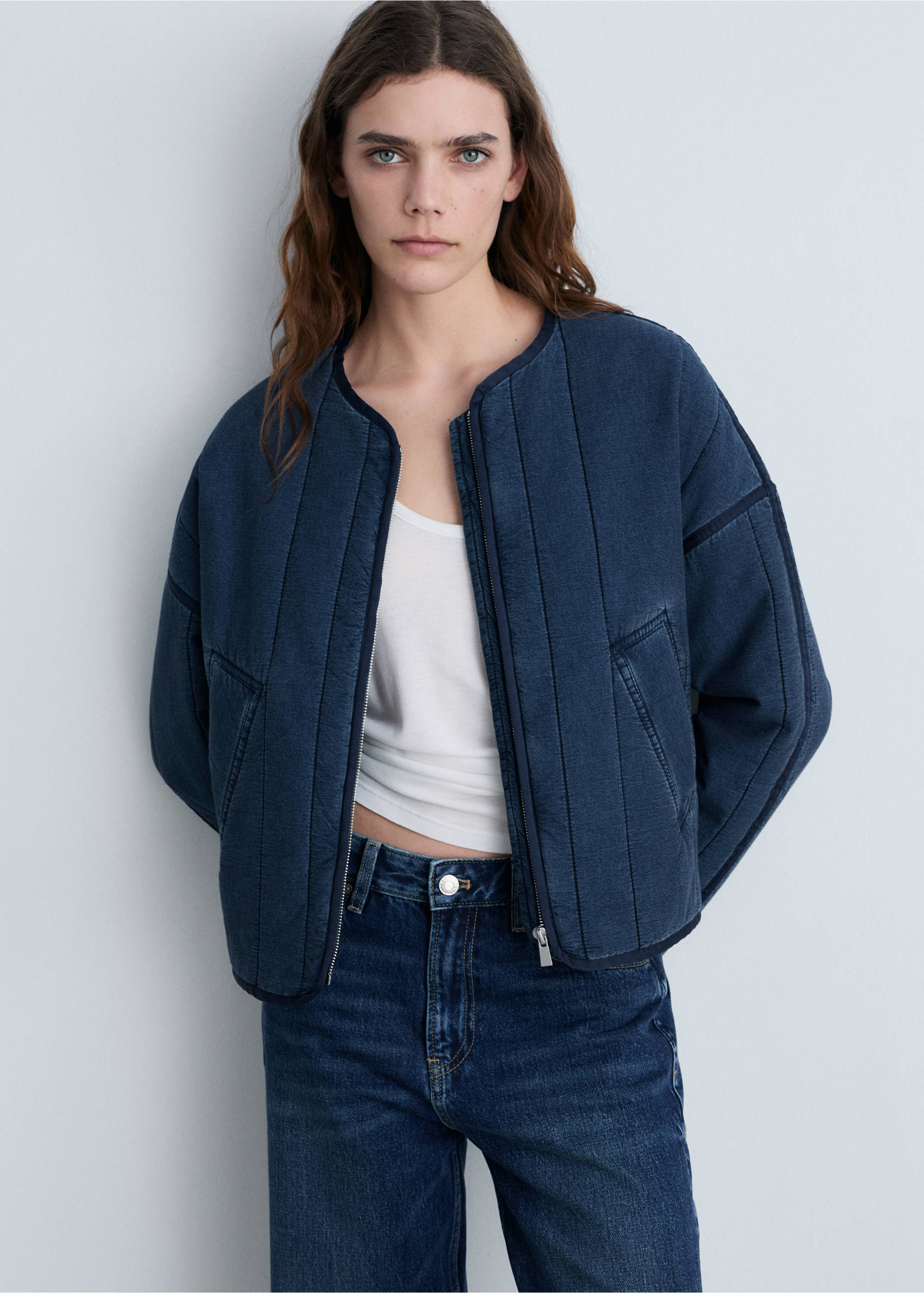 Quilted bomber jacket - Medium plane, Dark Blue. Ref: 87084072-00.