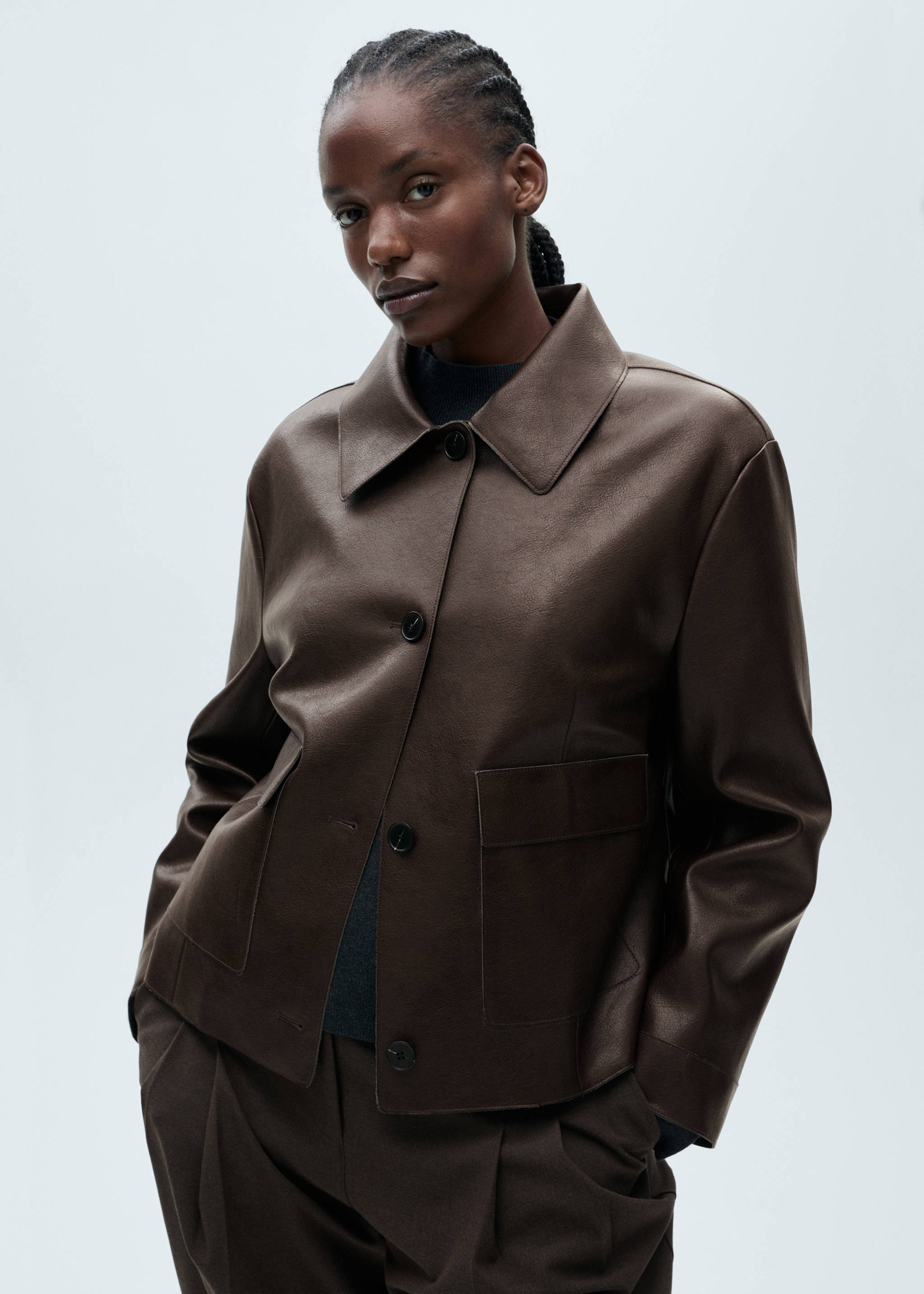 Faux-leather jacket with pockets - Details of the article 5