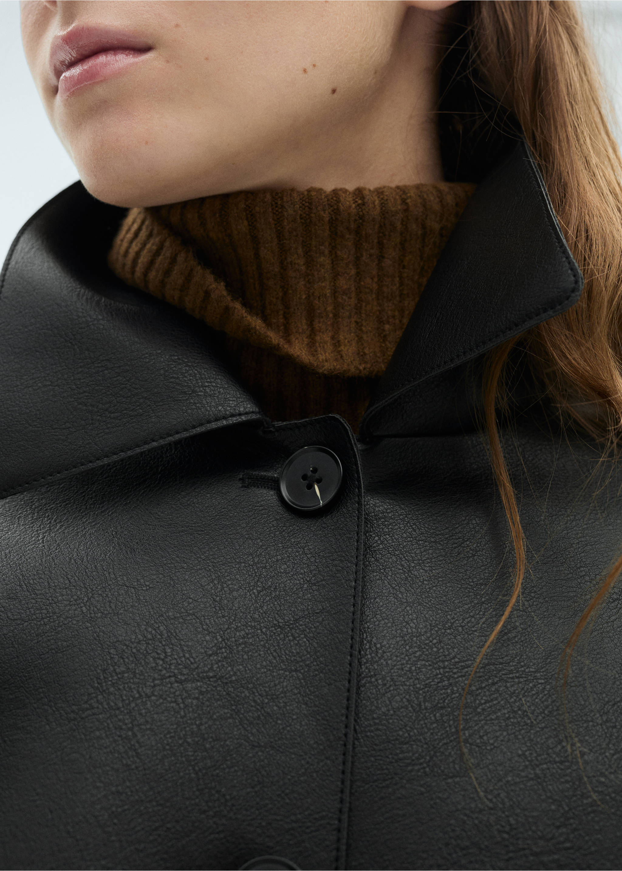 Faux-leather jacket with pockets - Details of the article 3, Black. Ref: 87084073-00.