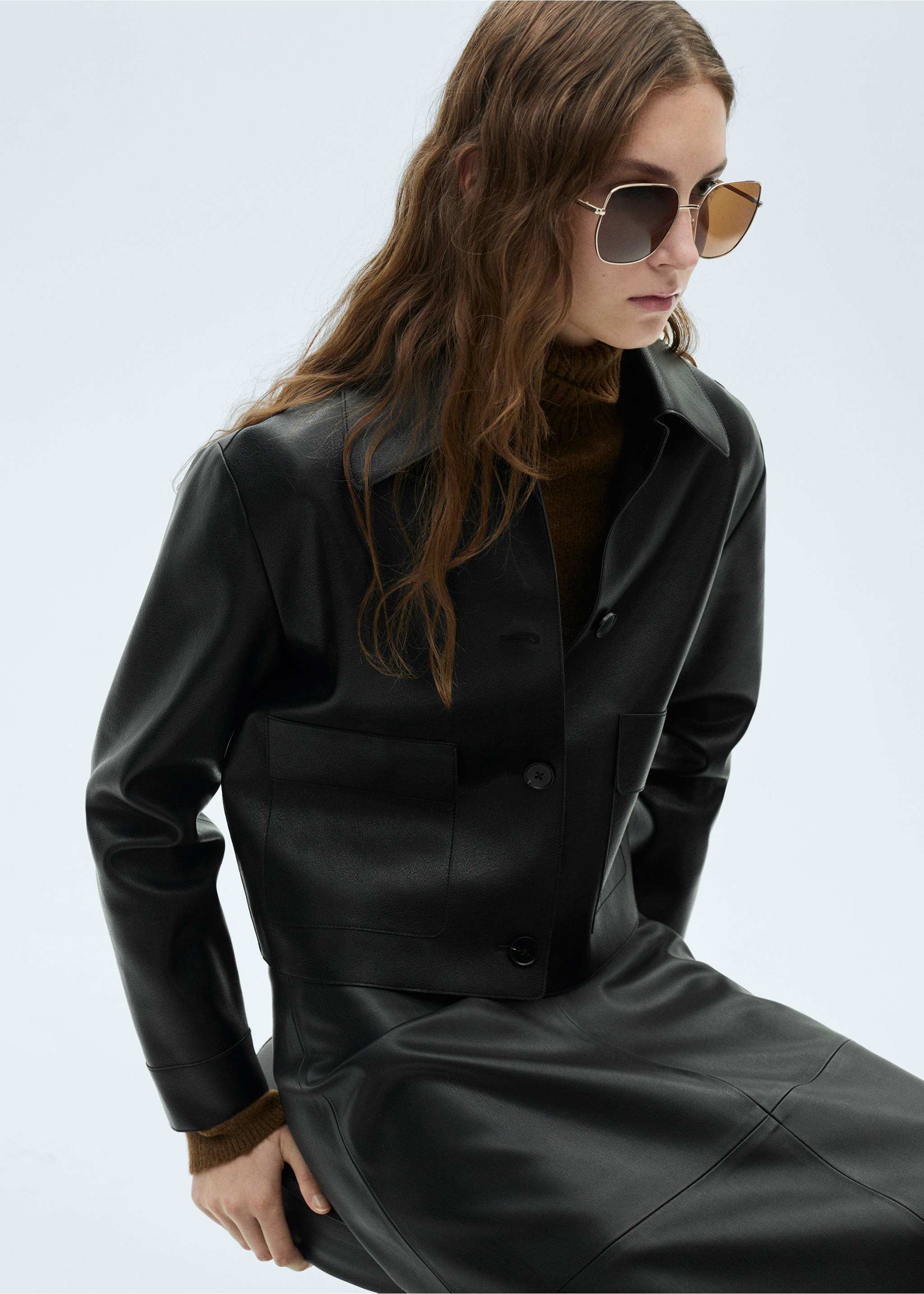 Faux-leather jacket with pockets - Details of the article 2, Black. Ref: 87084073-00.