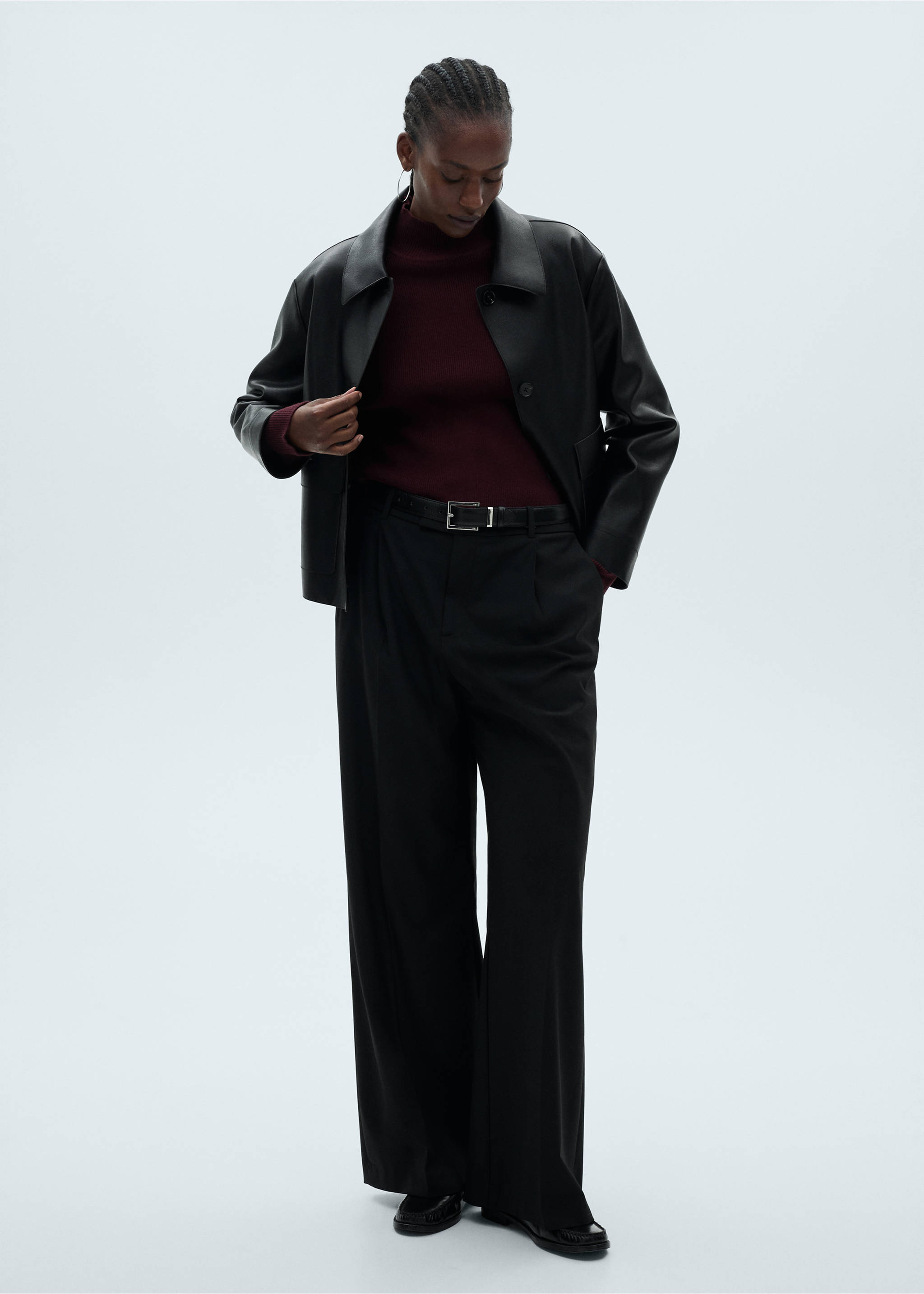 Faux-leather jacket with pockets - Details of the article 6, Black. Ref: 87084073-00.