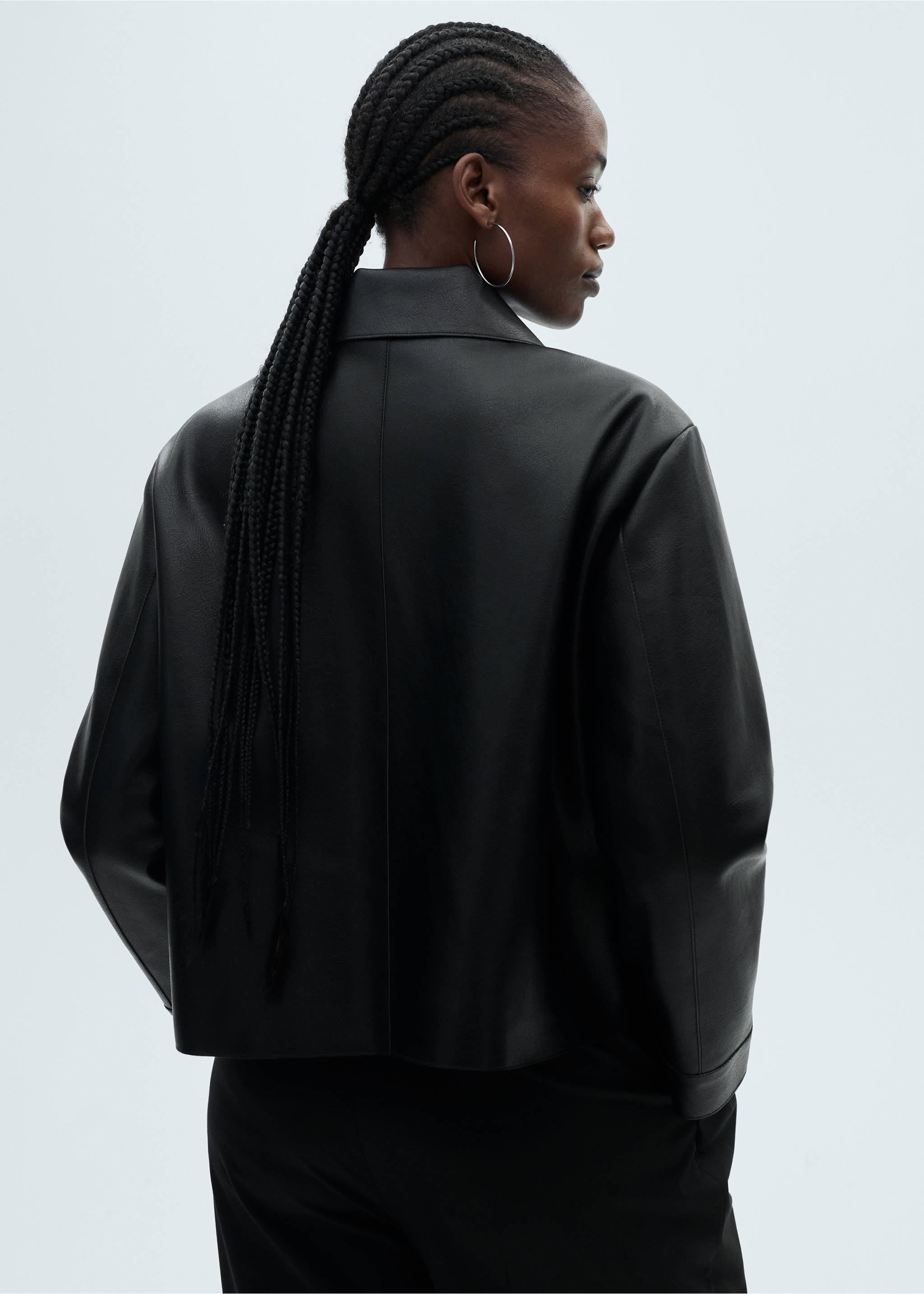 Faux-leather jacket with pockets - Details of the article 4, Black. Ref: 87084073-00.