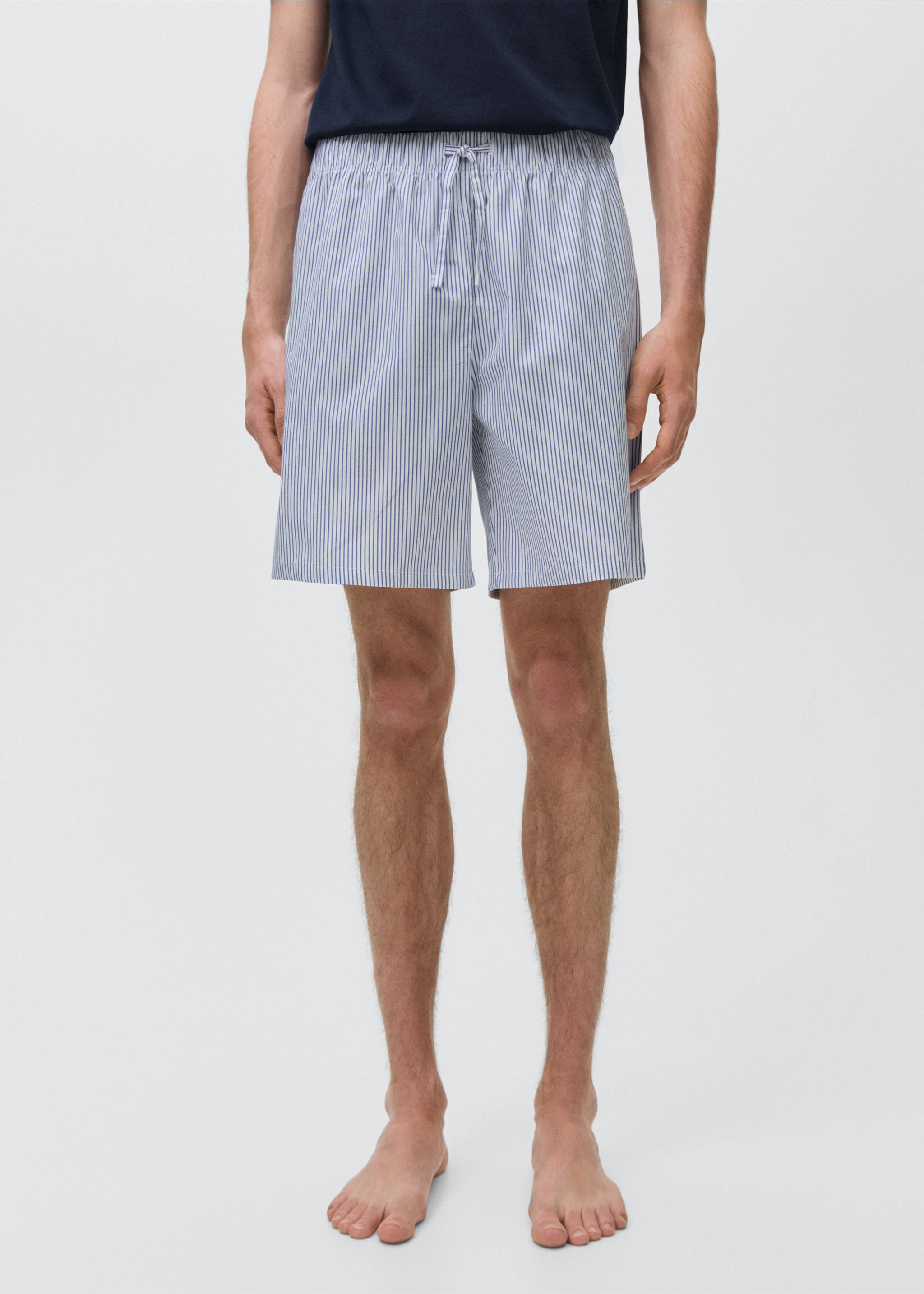Striped cotton short pyjamas - Details of the article 6, Dark Navy. Ref: 87084077-00.
