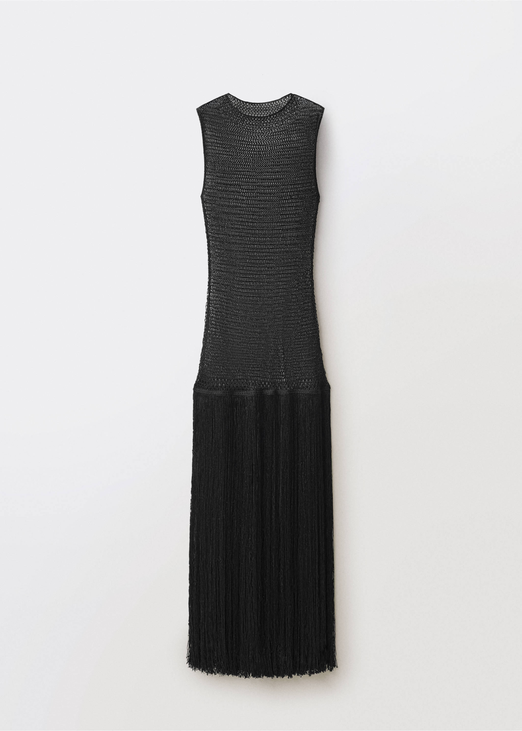 Openwork knit dress with fringes - Article without model, Black. Ref: 87084081-00.