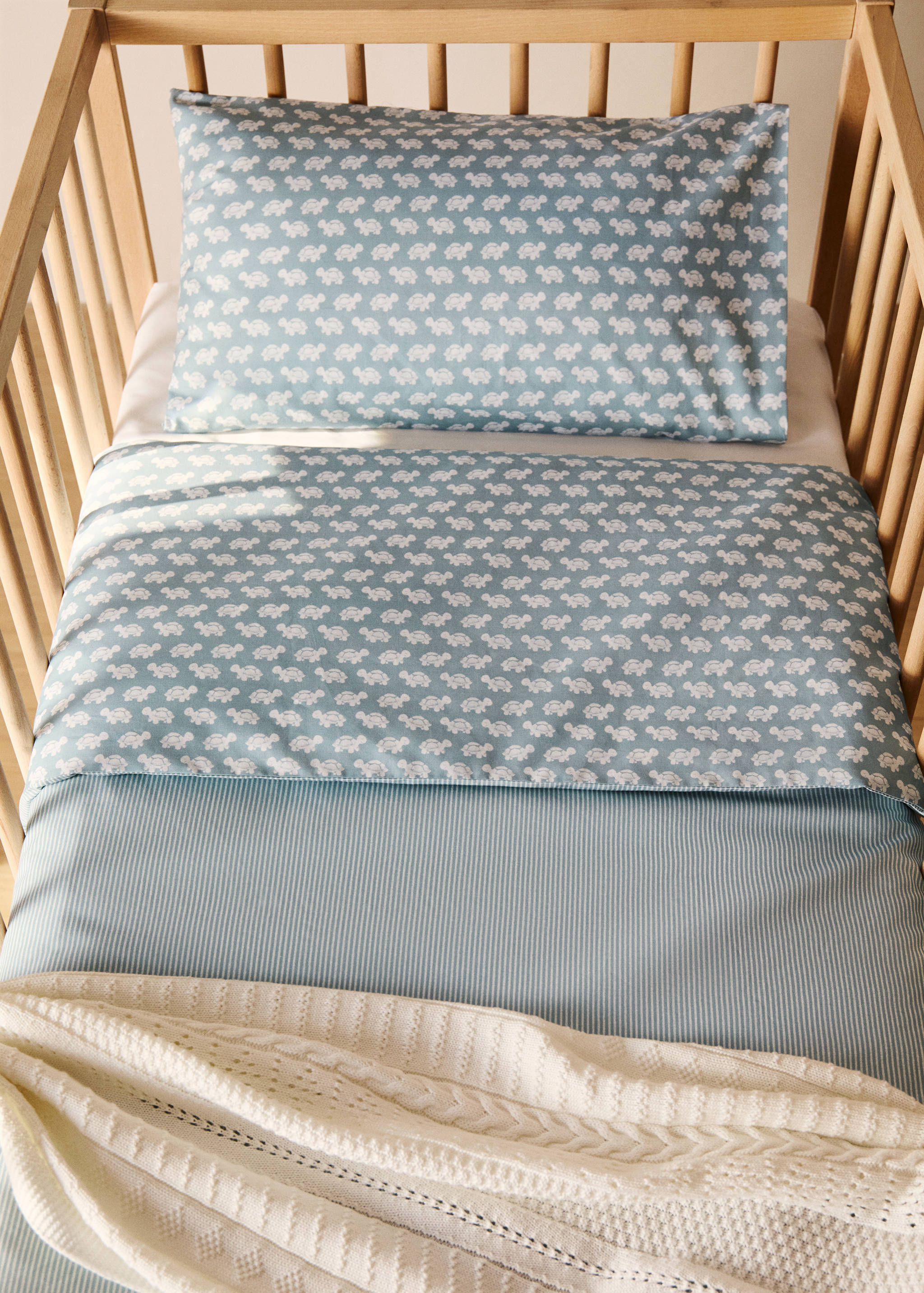 Cotton percale reversible duvet cover for cot - General plane