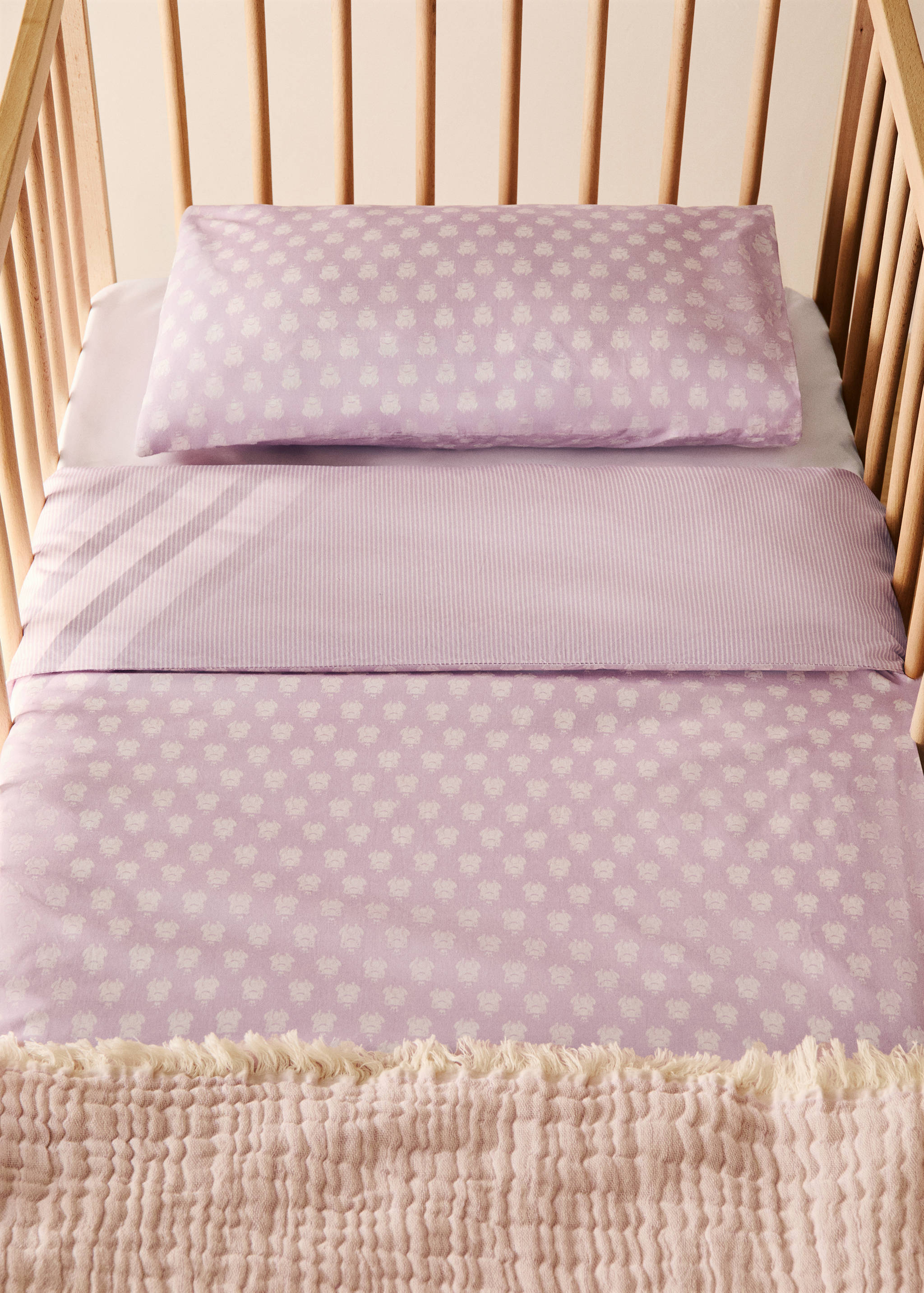 Cotton percale reversible duvet cover for cot - General plane