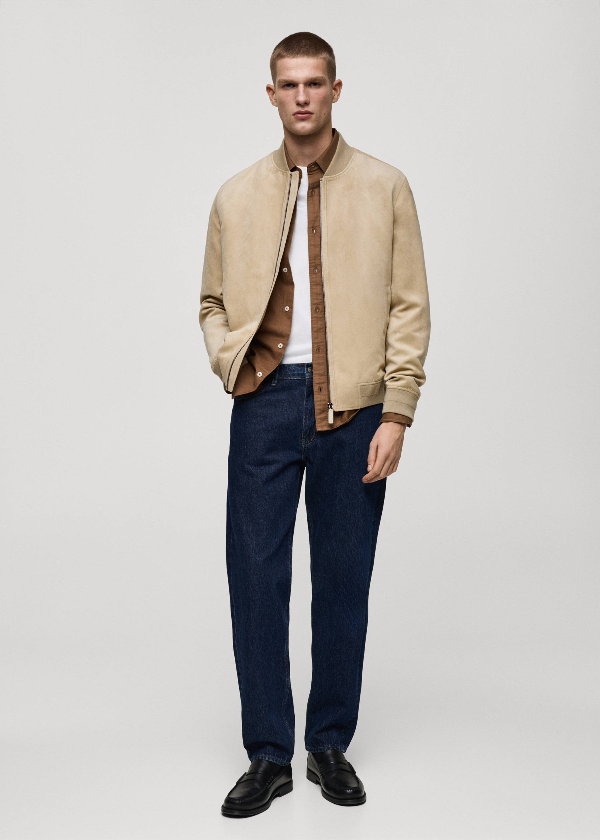 Suede-effect bomber jacket - General plane, Ecru. Ref: 87084386-00.