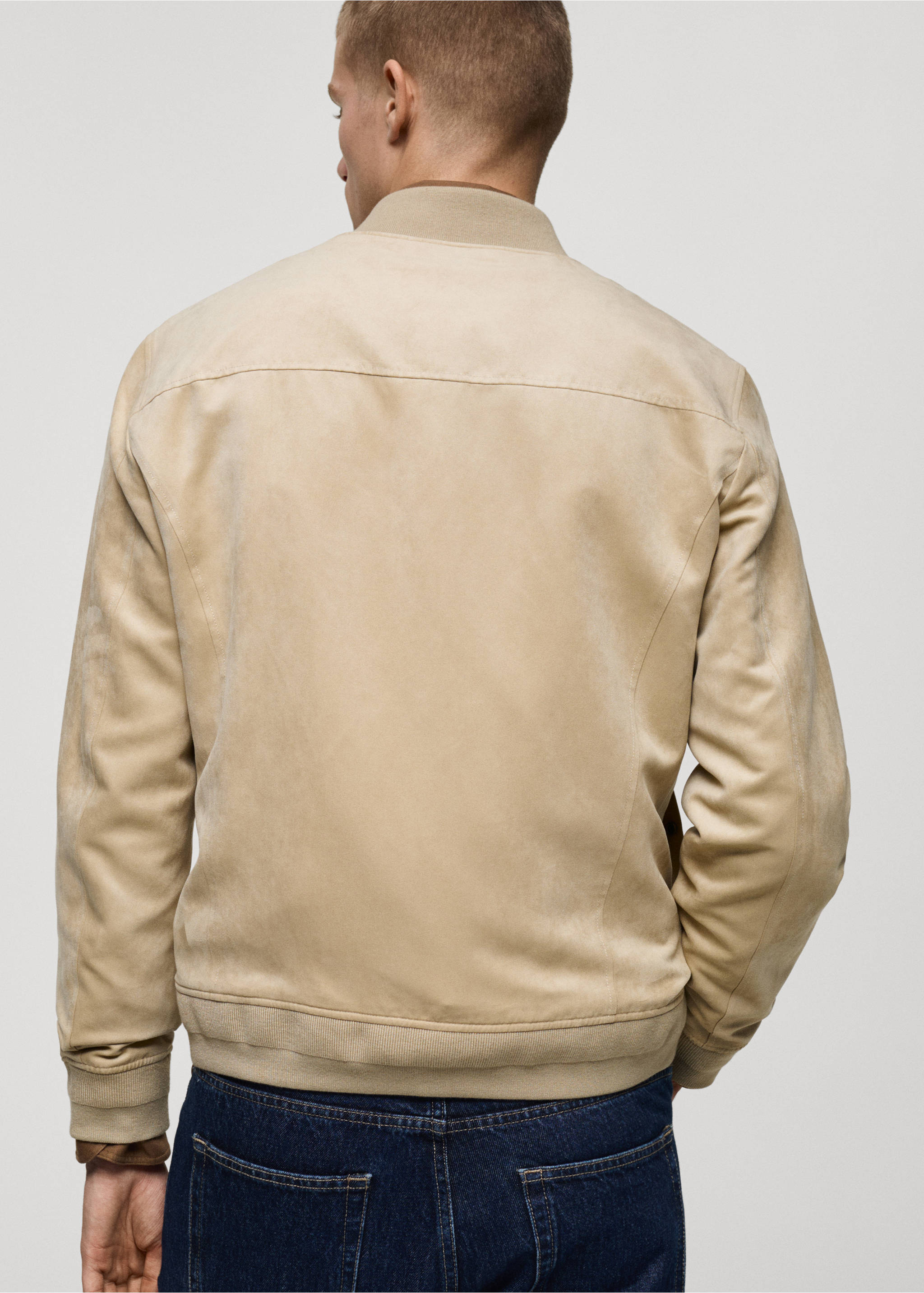 Suede-effect bomber jacket - Reverse of the article, Ecru. Ref: 87084386-00.