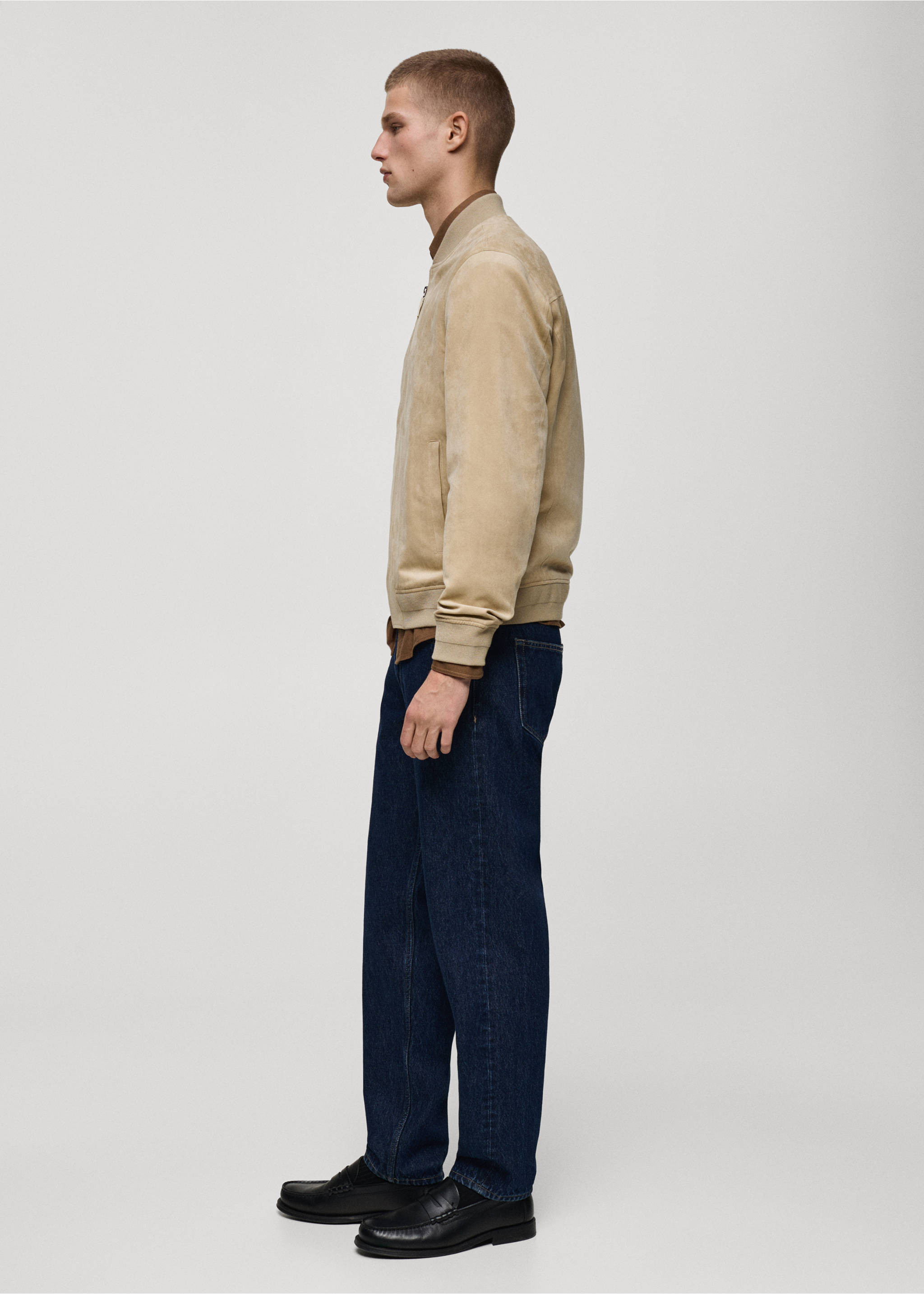 Suede-effect bomber jacket - Details of the article 2, Ecru. Ref: 87084386-00.