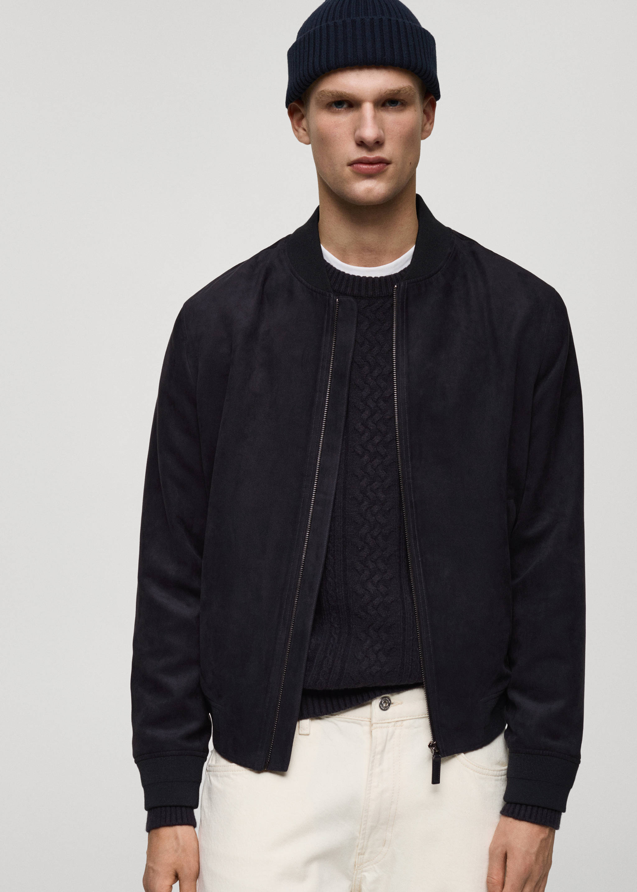 Blouson bomber imitation daim - Plan moyen