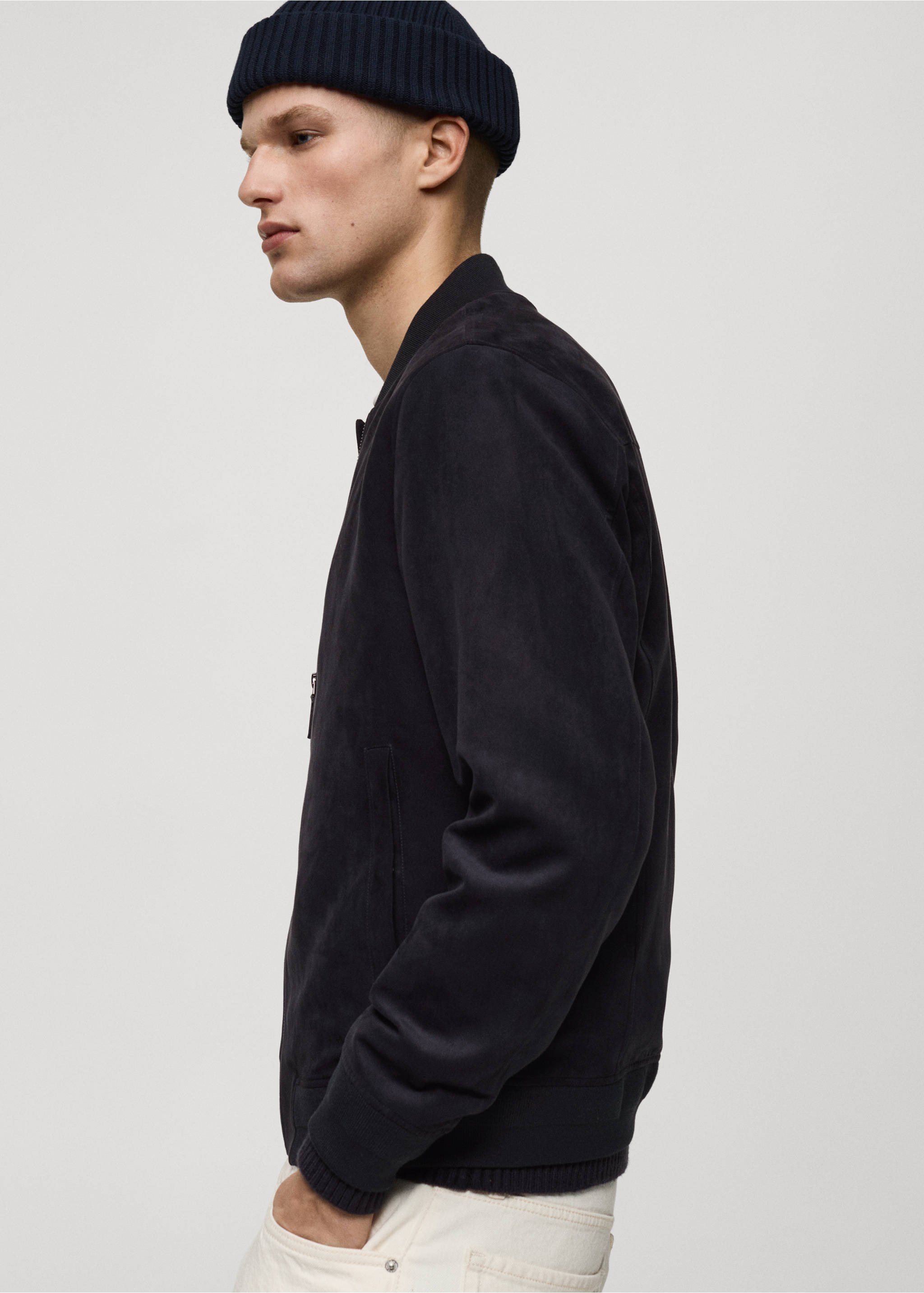 Suede-effect bomber jacket - Details of the article 2, Night Blue. Ref: 87084386-00.