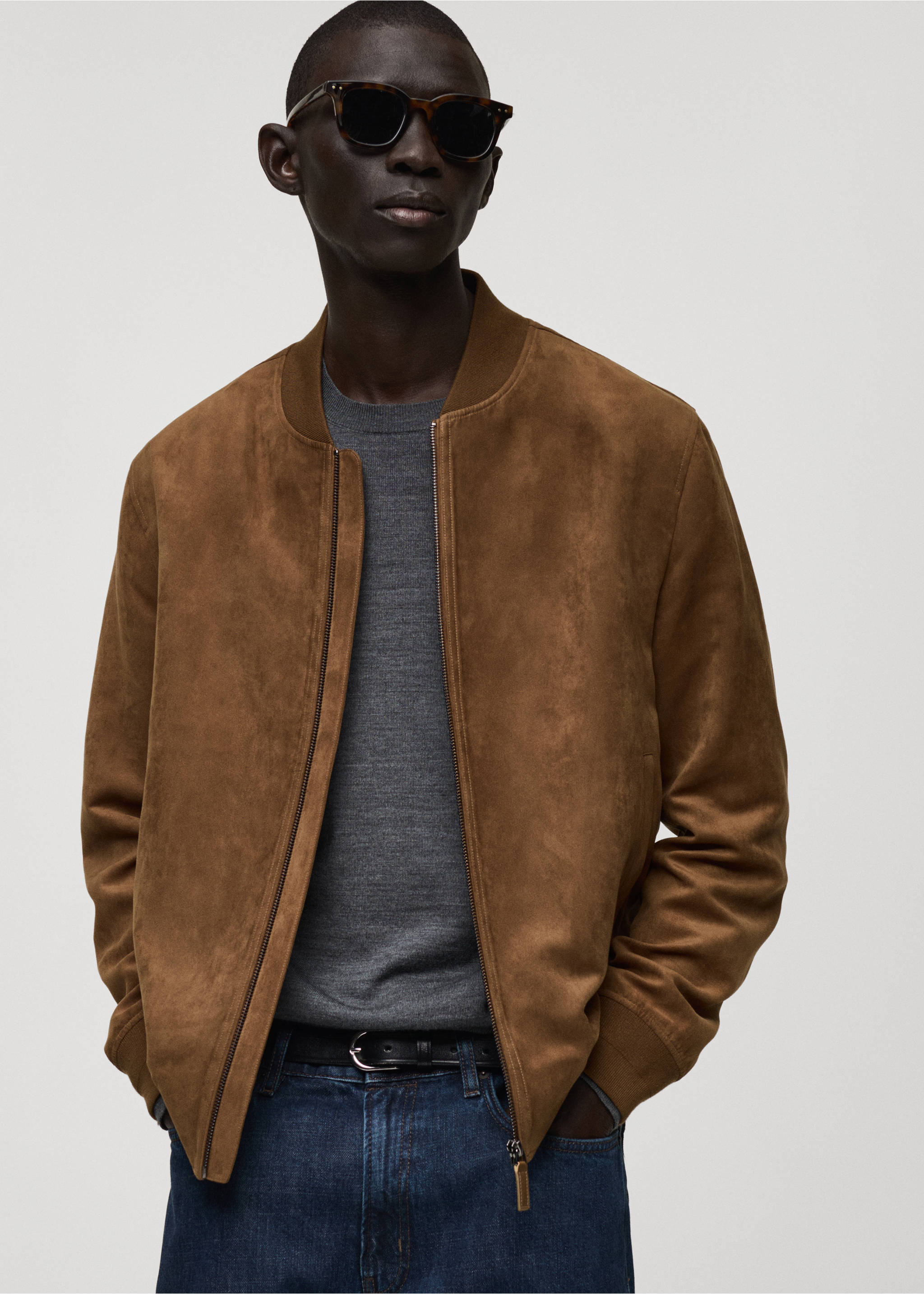 Cazadora bomber efecto ante - Plano medio, Cognac. Ref: 87084386-00.