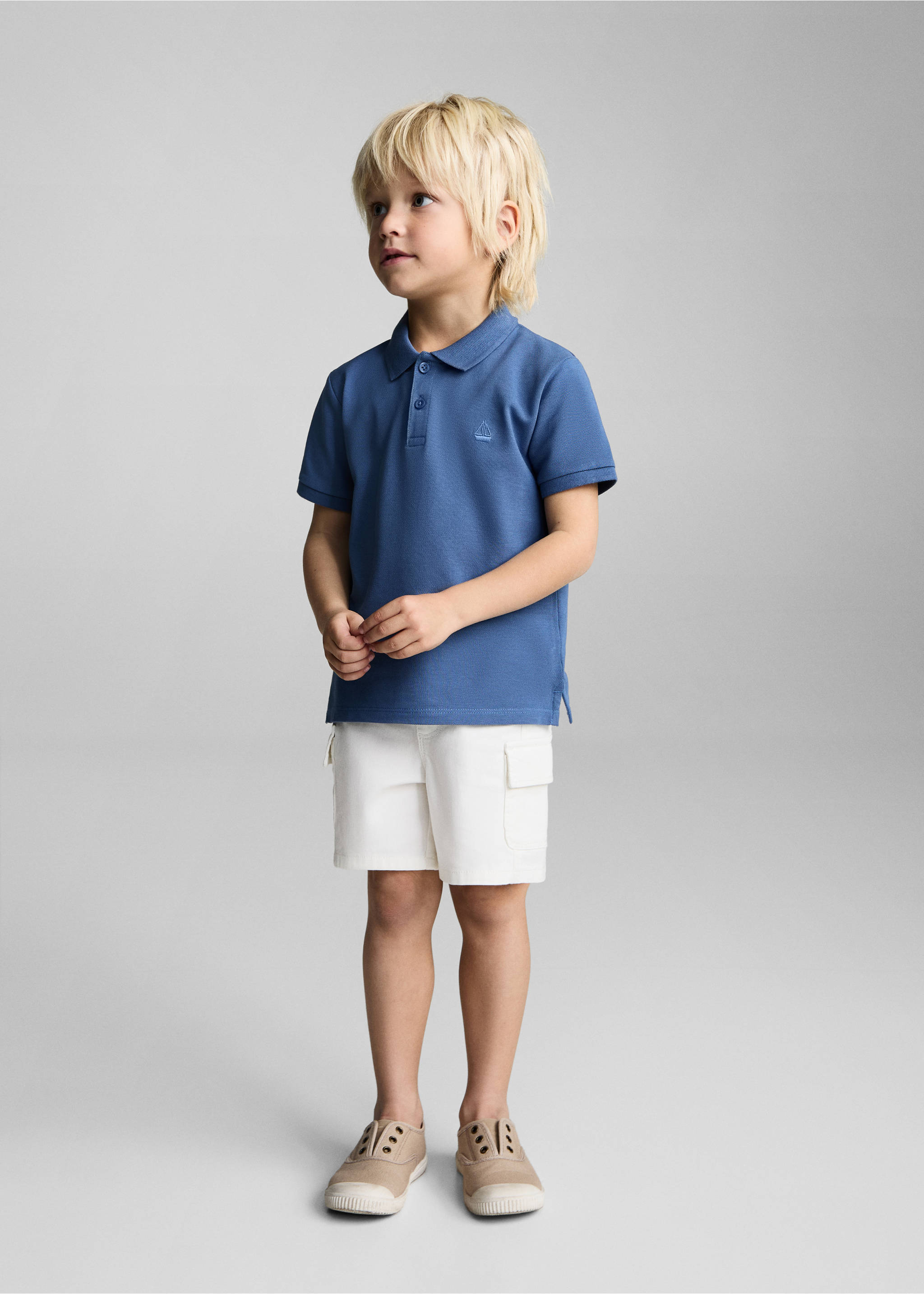 Short-sleeve knitted polo shirt - General plane, Blue. Ref: 87084390-00.