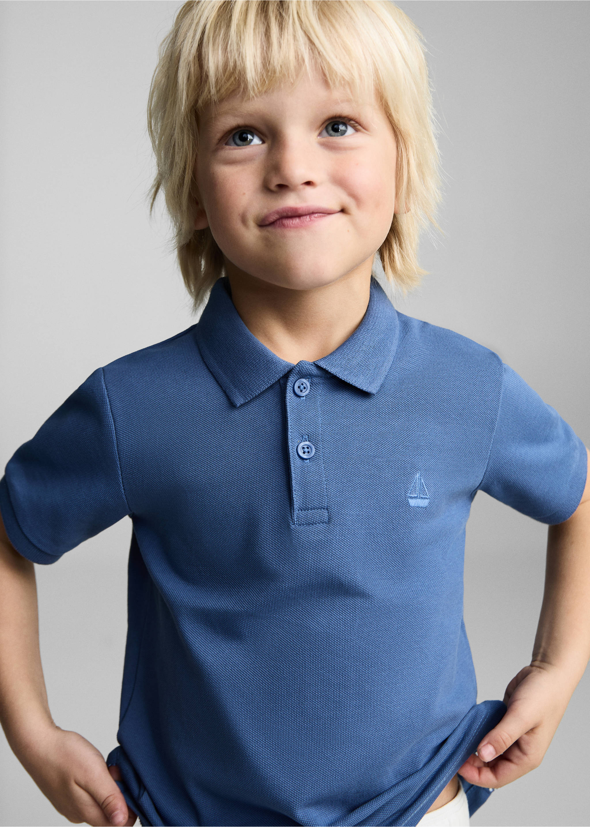 Short-sleeve knitted polo shirt - Medium plane, Blue. Ref: 87084390-00.